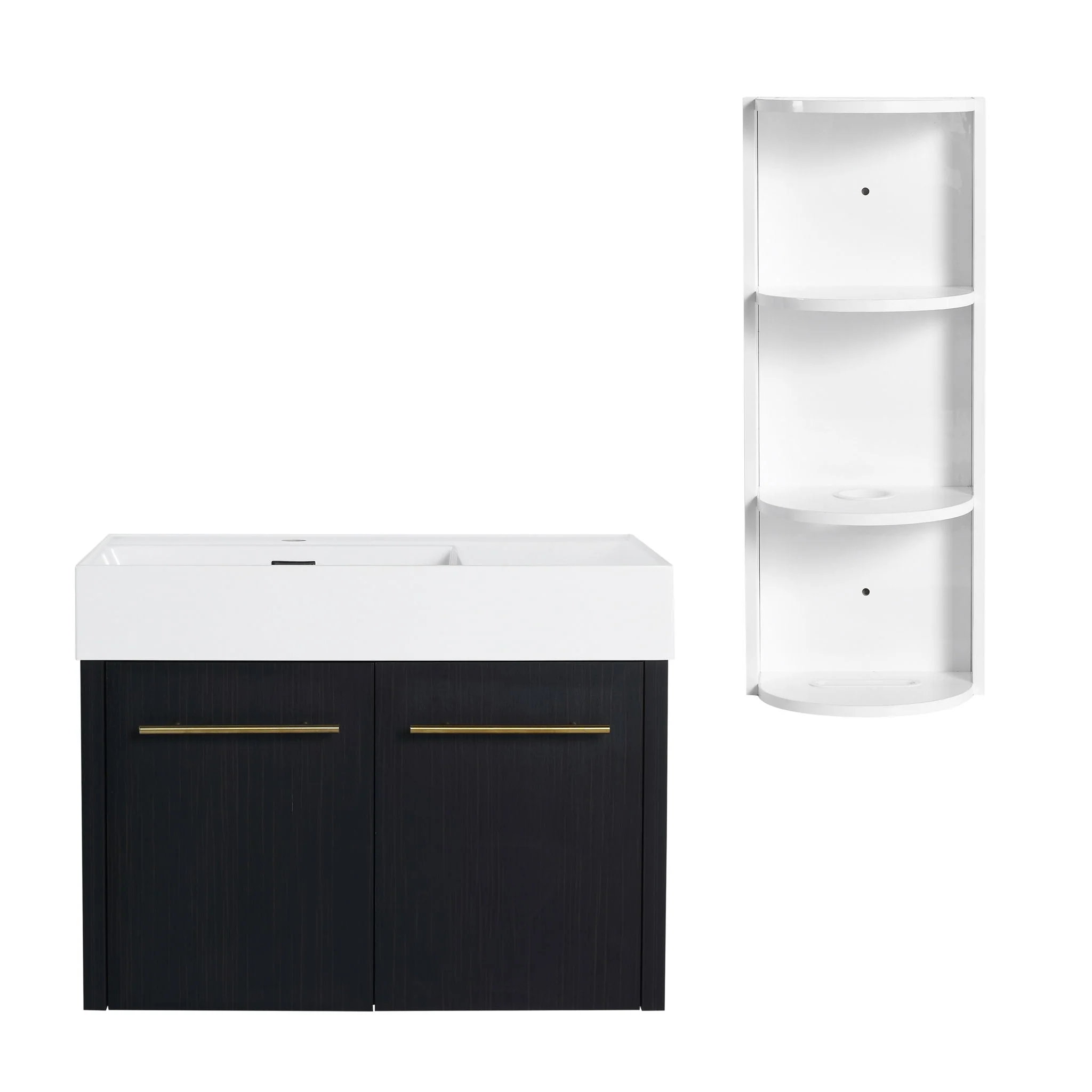 Modern Wall Mounted Bathroom Vanity With Resin Sink And Storage Rack - Image 11
