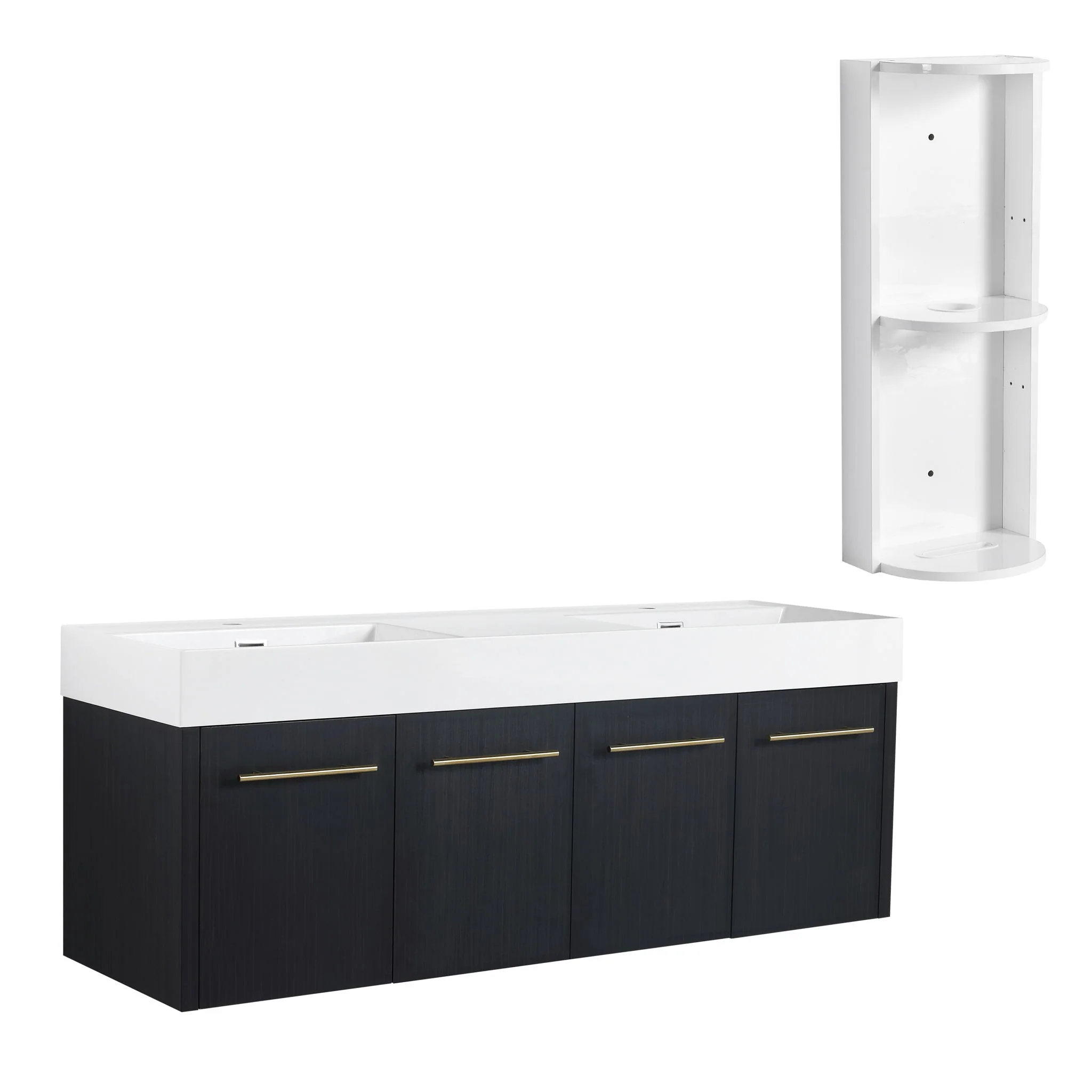 Modern Wall Mounted Bathroom Vanity With Resin Sink And Storage Rack - Image 2