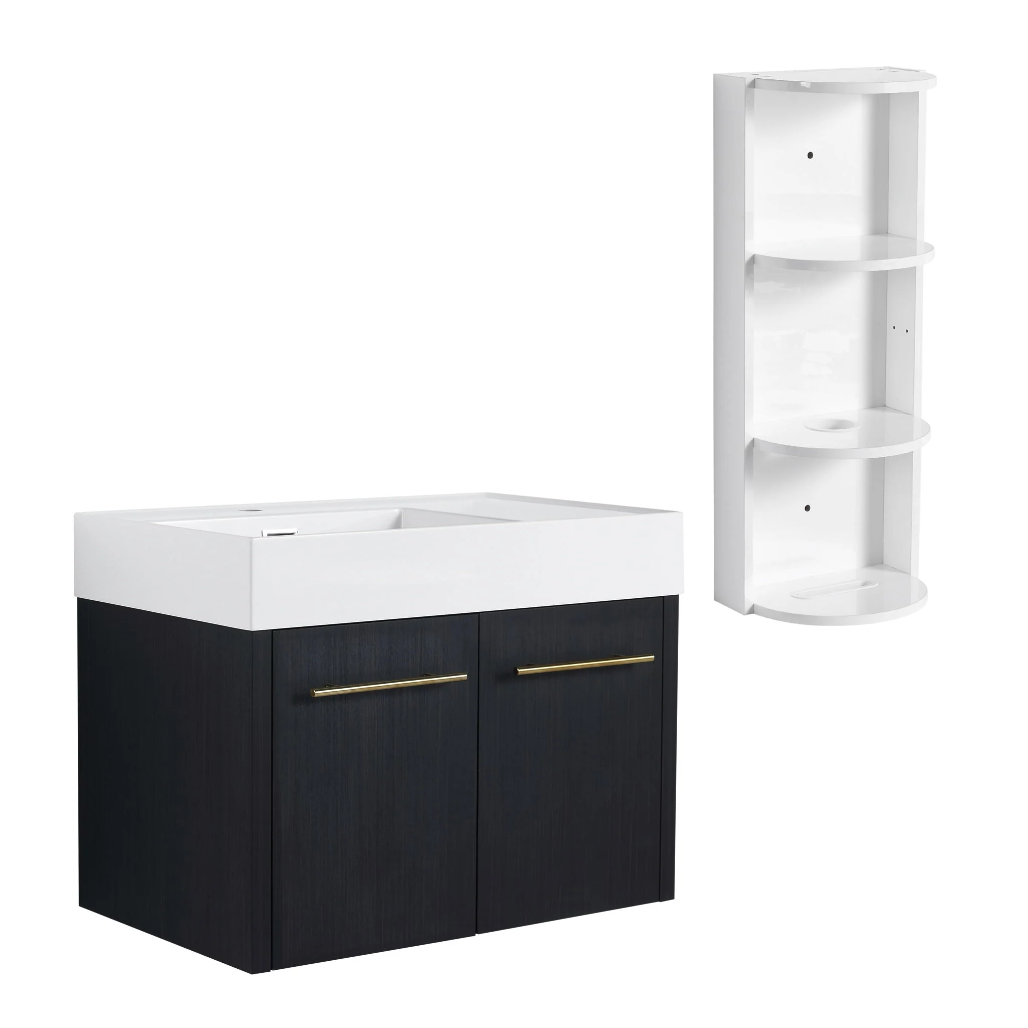 Modern Wall Mounted Bathroom Vanity With Resin Sink And Storage Rack - Image 3