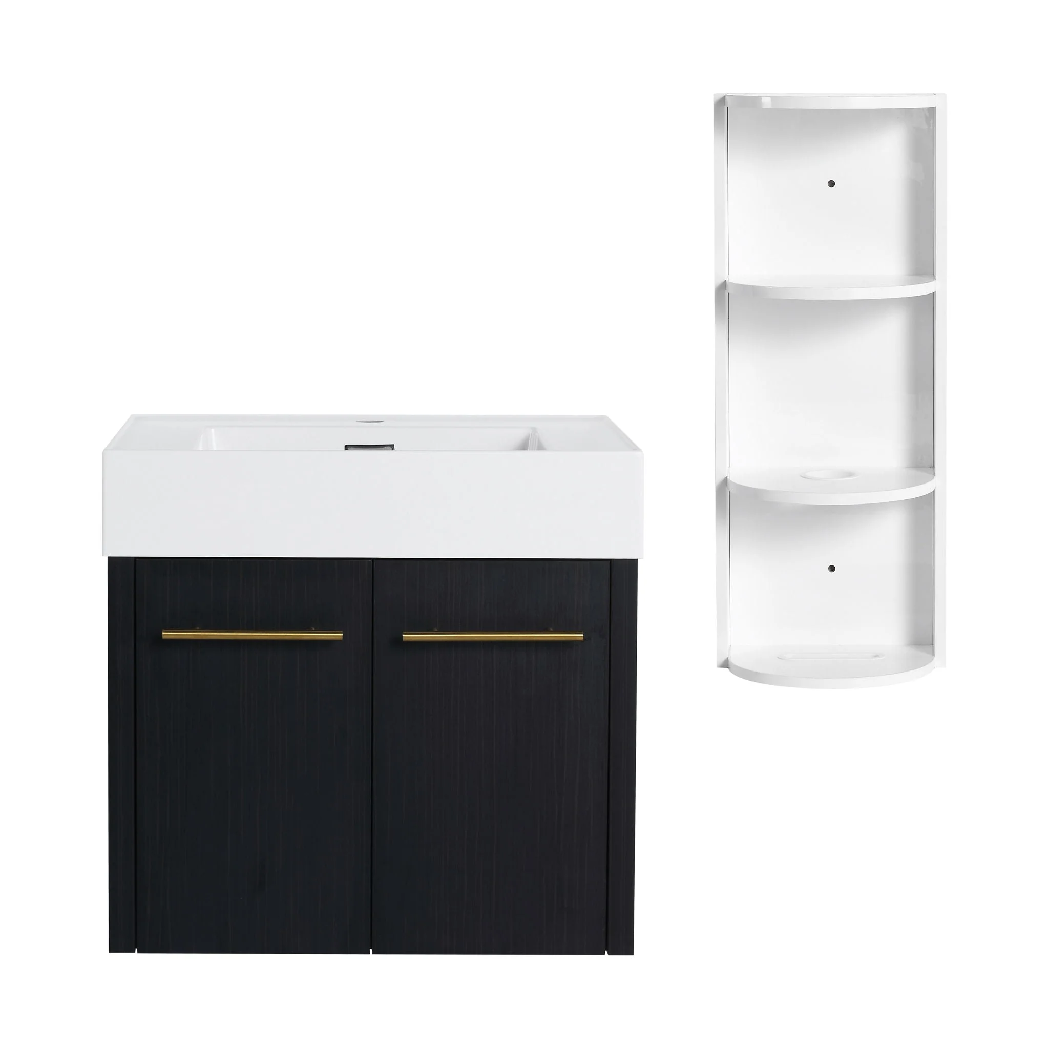 Modern Wall Mounted Bathroom Vanity With Resin Sink And Storage Rack - Image 4