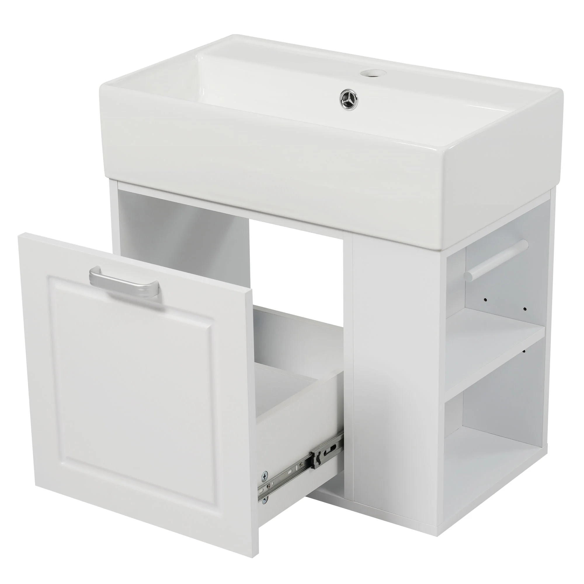 Modern Wall Mounted Bathroom Vanity With Sink, Soft Close Drawer, Adjustable Shelf, Toilet Paper Holder - Image 2