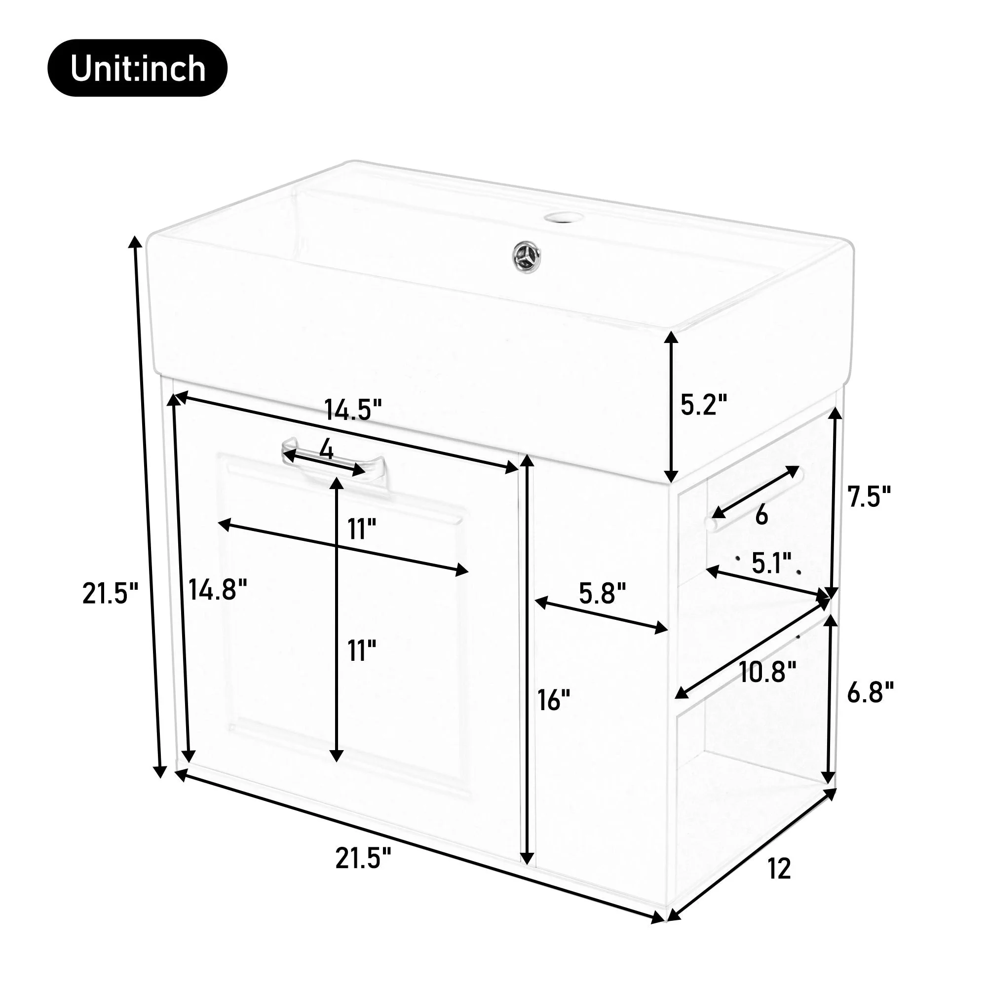 Modern Wall Mounted Bathroom Vanity With Sink, Soft Close Drawer, Adjustable Shelf, Toilet Paper Holder - Image 5
