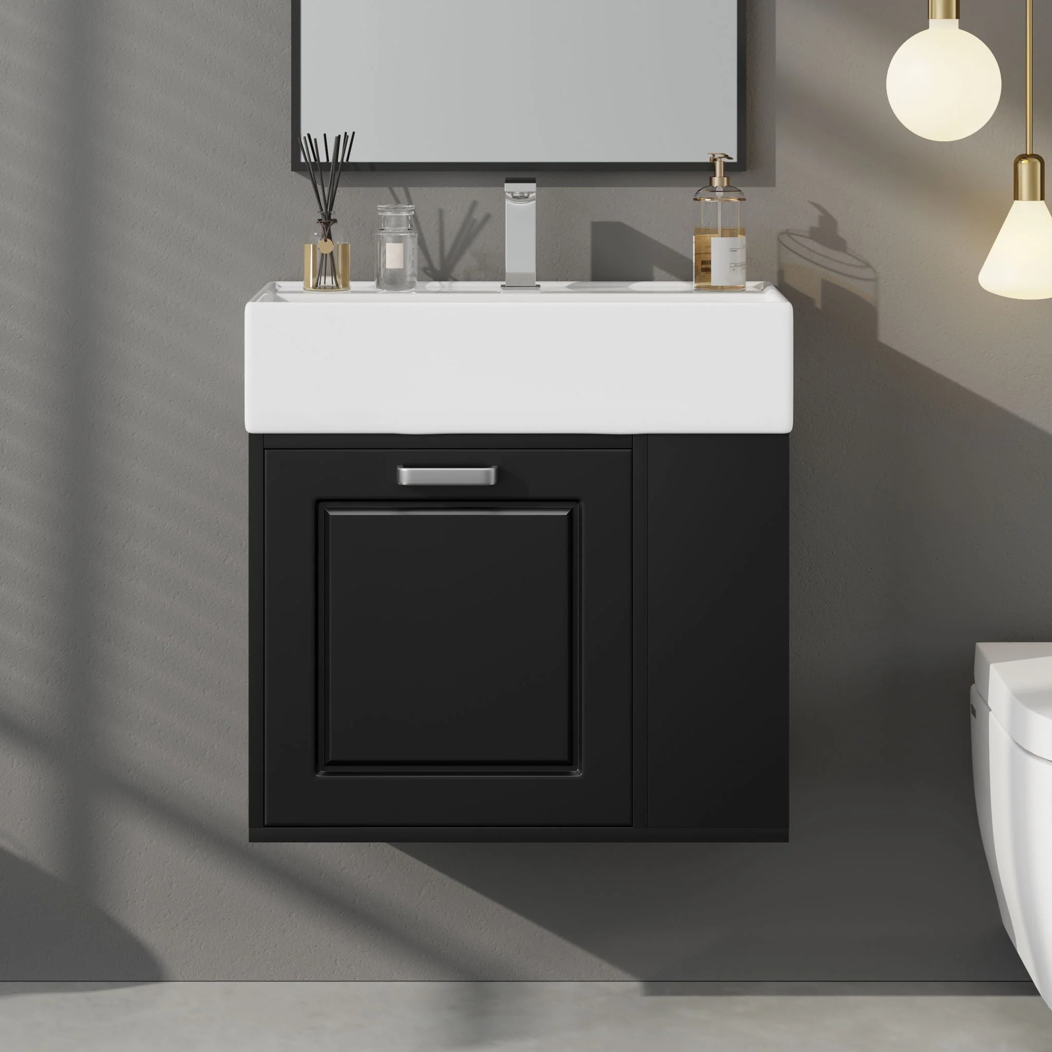 Modern Wall Mounted Bathroom Vanity With Sink, Soft Close Drawer, Adjustable Shelf, Toilet Paper Holder - Image 8