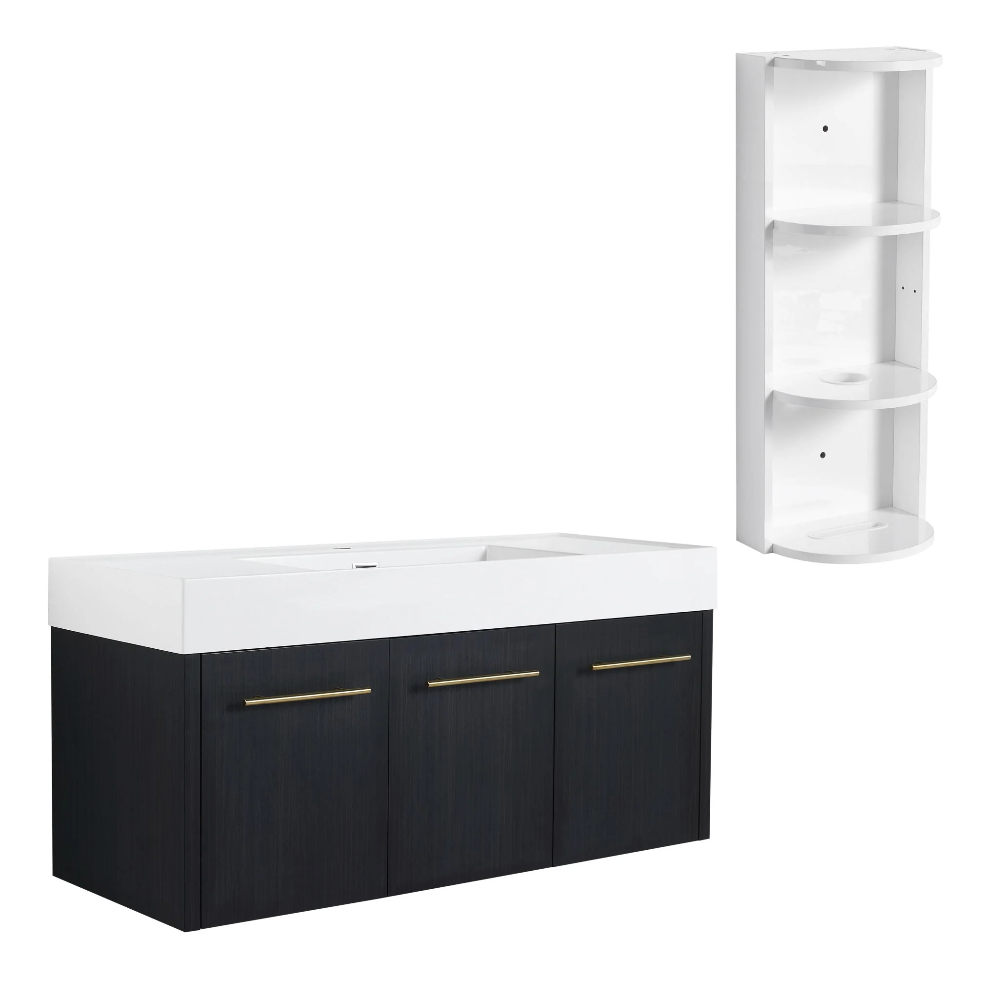 Modern Wall Mounted Bathroom Vanity With Thick Edge Resin Sink And Storage Rack - Image 2