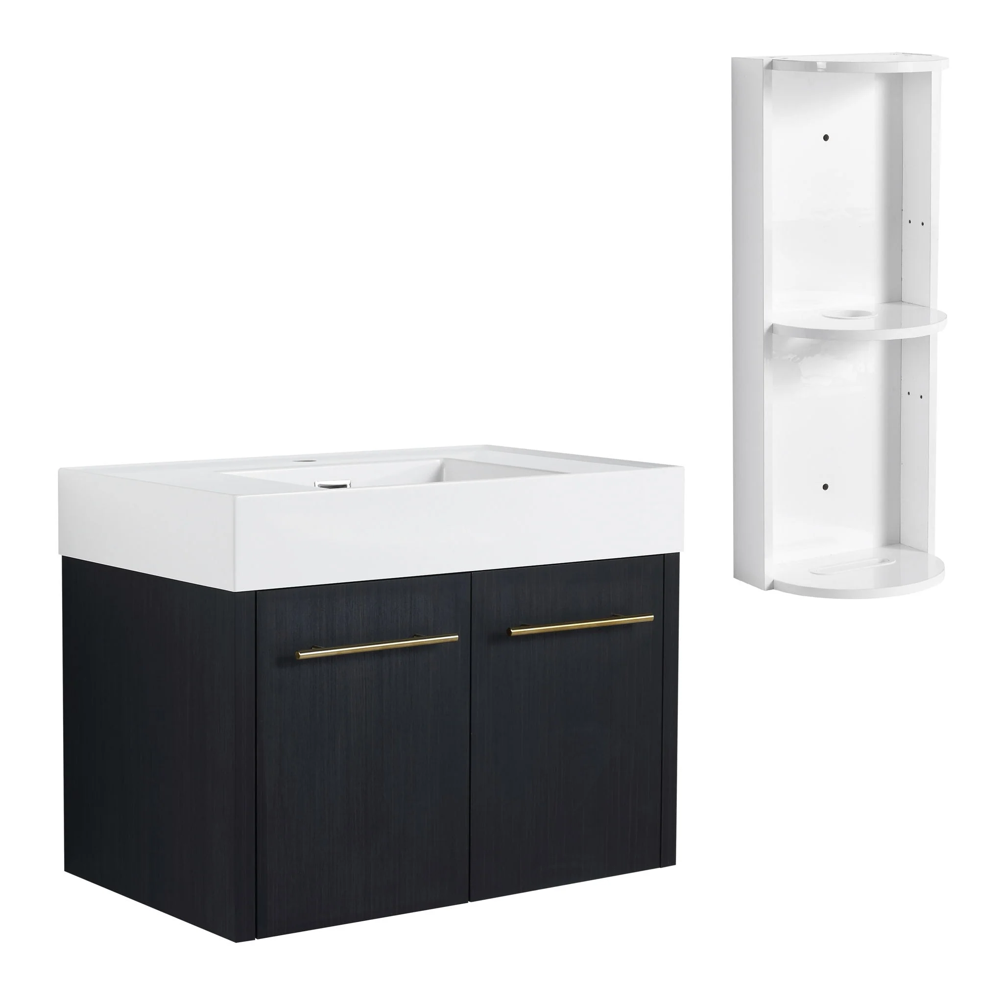 Modern Wall Mounted Bathroom Vanity With Thick Edge Resin Sink And Storage Rack - Image 3