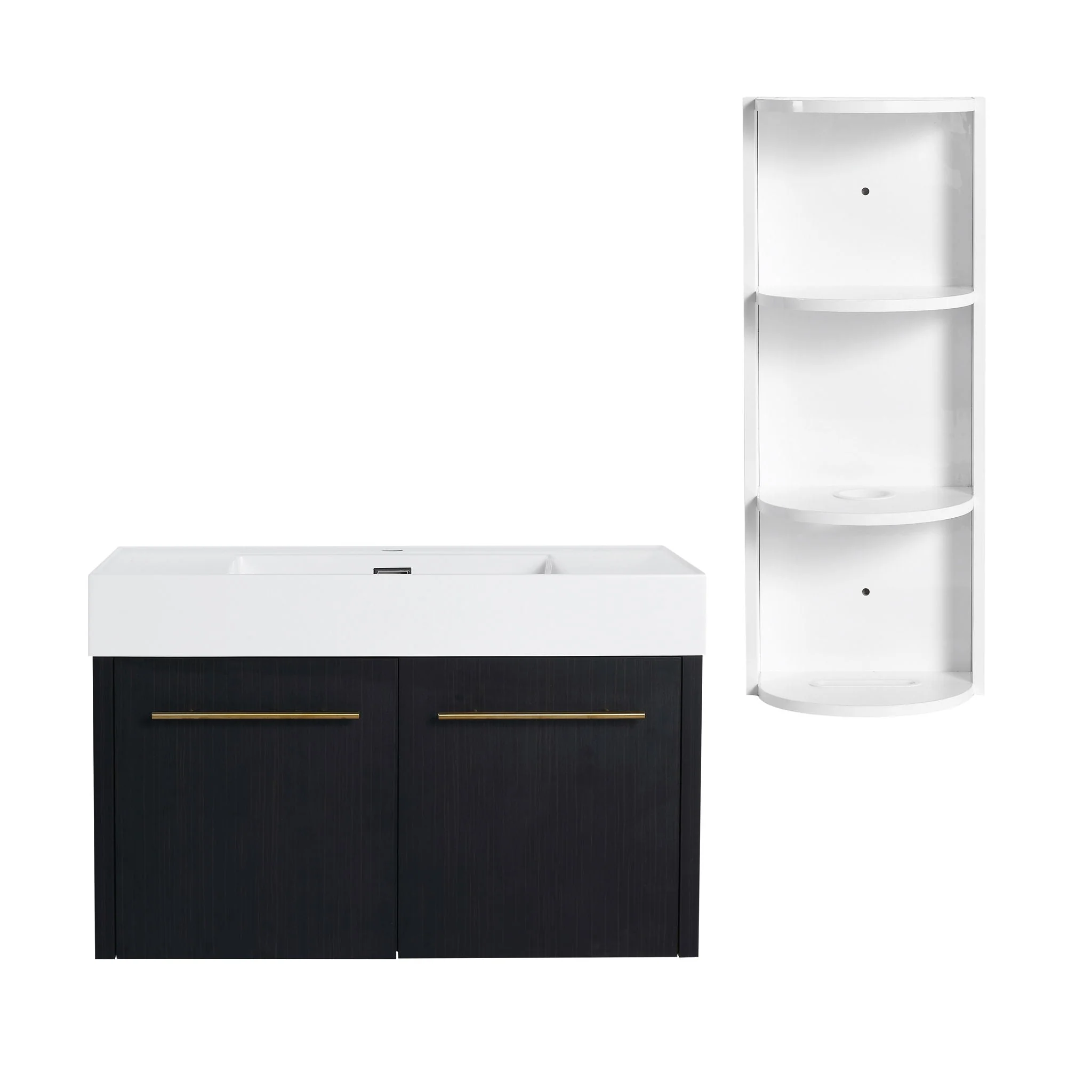Modern Wall Mounted Bathroom Vanity With Thick Edge Resin Sink And Storage Rack - Image 8