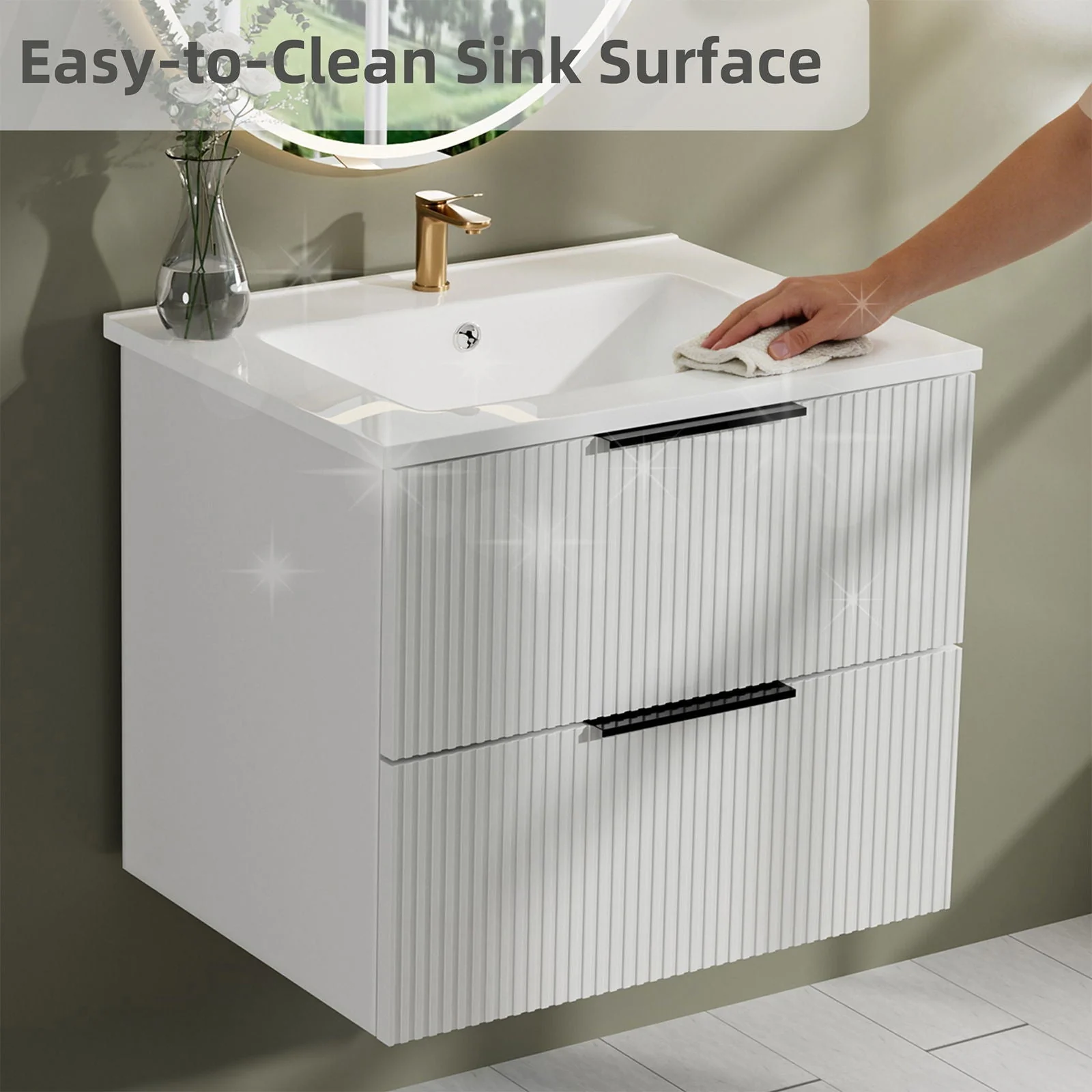 Modern Wall Mounted Floating Bathroom Vanity With Sink And Drawers - Image 11