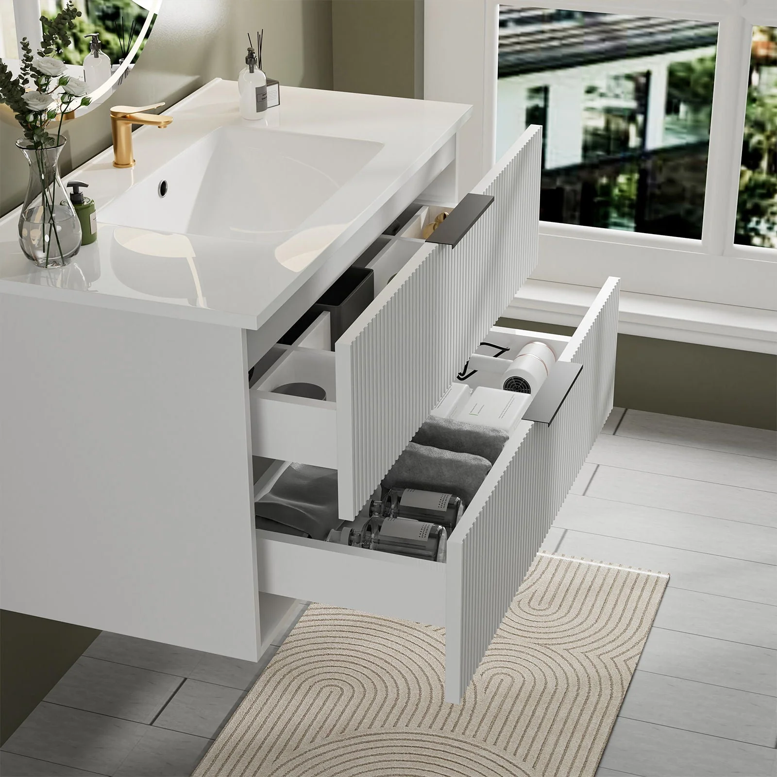 Modern Wall Mounted Floating Bathroom Vanity With Sink And Drawers - Image 13