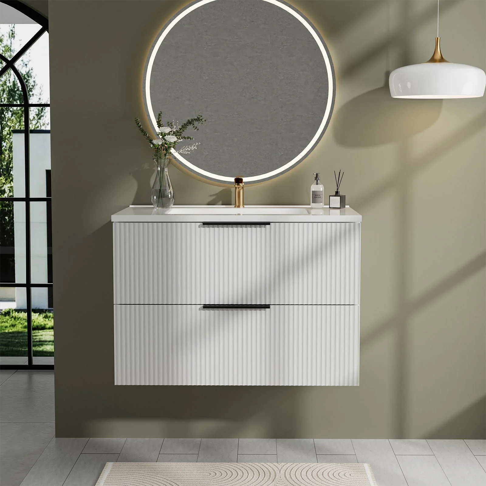 Modern Wall Mounted Floating Bathroom Vanity With Sink And Drawers - Image 14