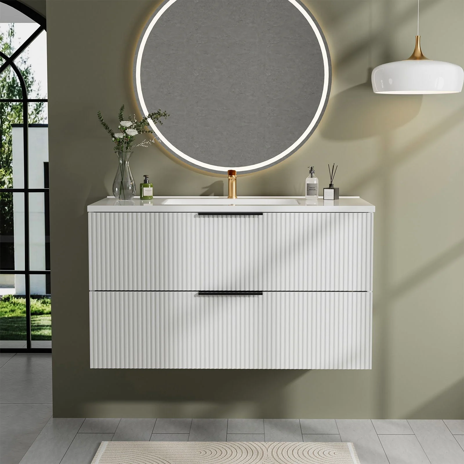 Modern Wall Mounted Floating Bathroom Vanity With Sink And Drawers - Image 16