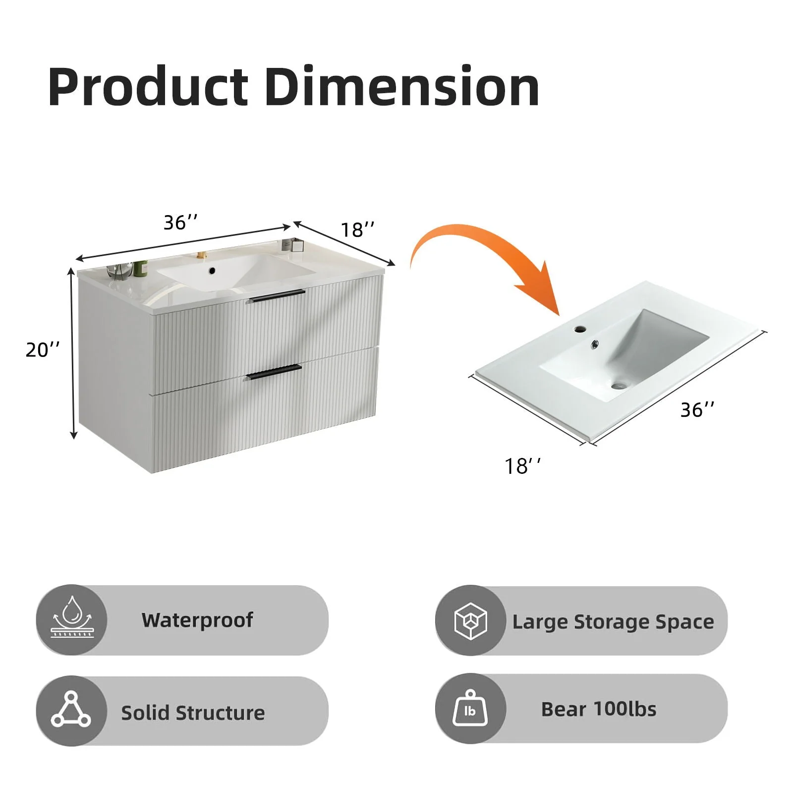 Modern Wall Mounted Floating Bathroom Vanity With Sink And Drawers - Image 17