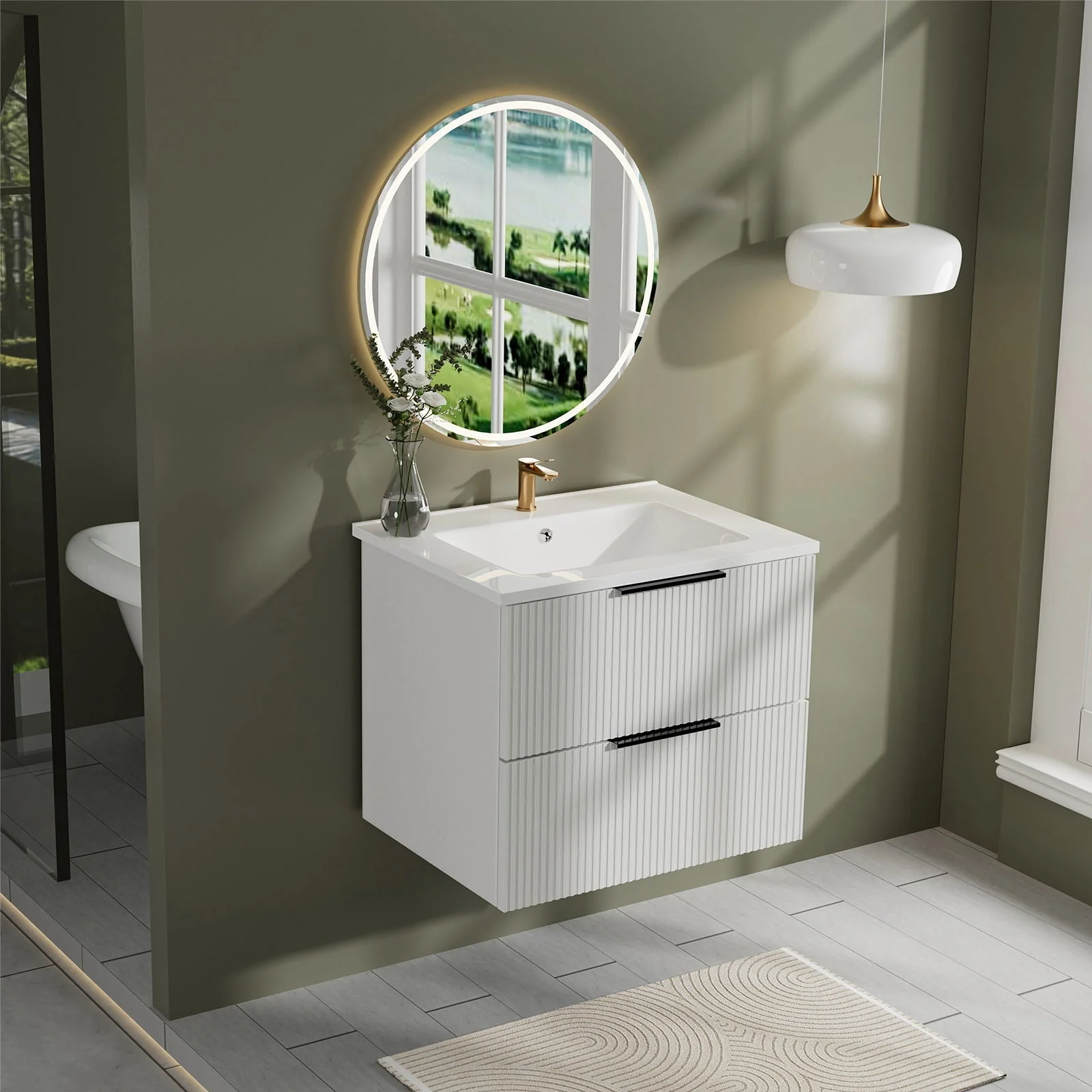 Modern Wall Mounted Floating Bathroom Vanity With Sink And Drawers - Image 22