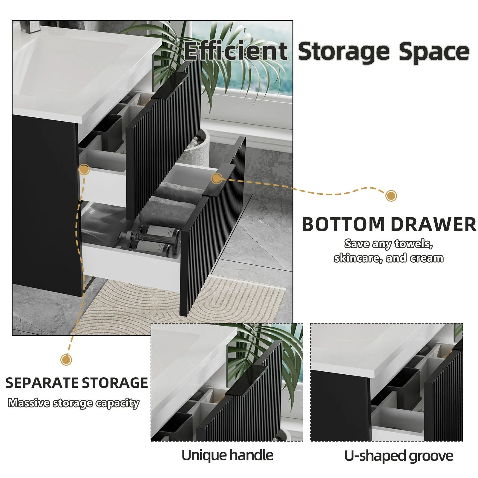 Modern Wall Mounted Floating Bathroom Vanity With Sink And Drawers - Image 23