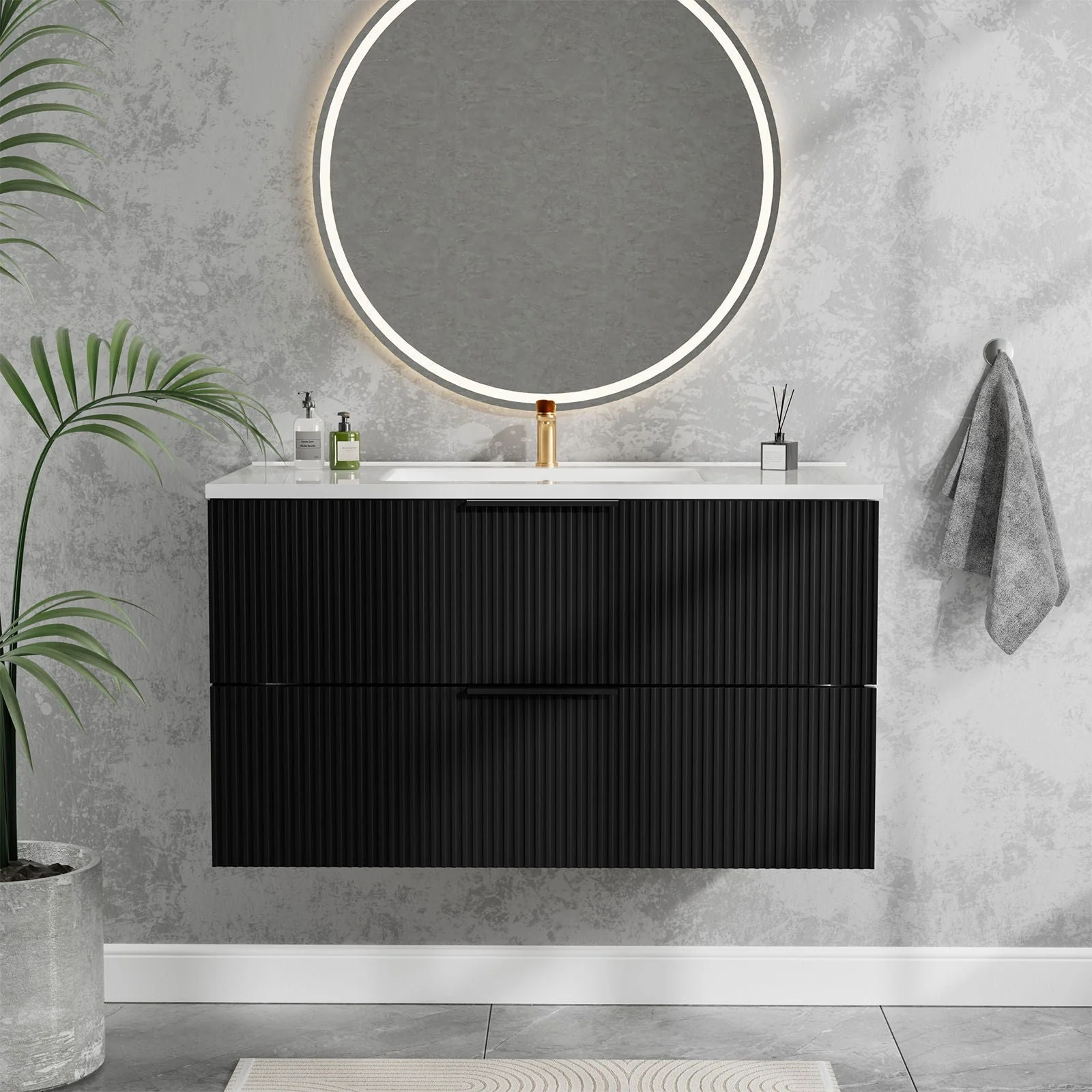 Modern Wall Mounted Floating Bathroom Vanity With Sink And Drawers - Image 7