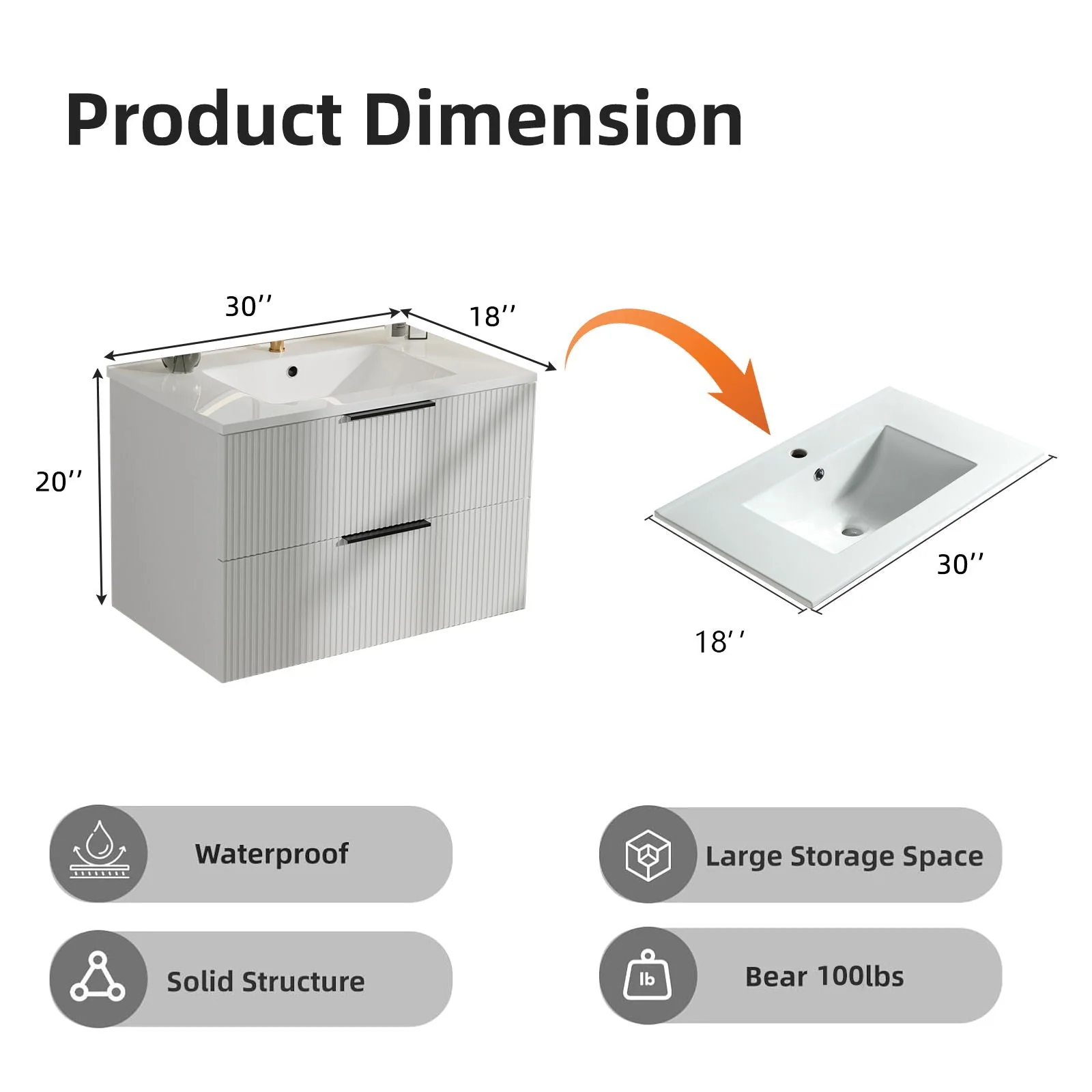 Modern Wall Mounted Floating Bathroom Vanity With Sink And Drawers - Image 8