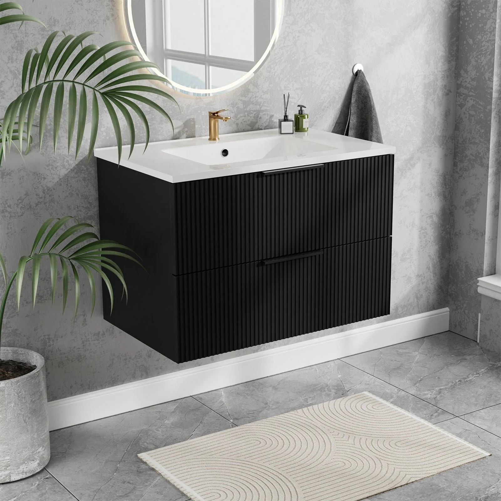 Modern Wall Mounted Floating Bathroom Vanity With Sink And Drawers - Image 9