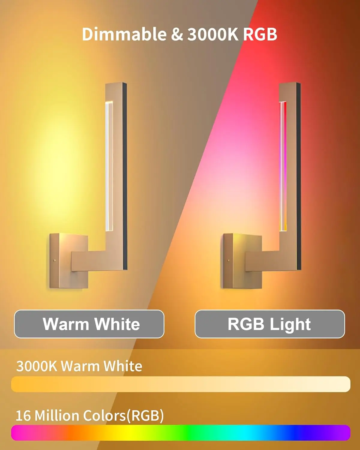 Modern Wall Sconces Dimmable RGB LED Wall Light with Remote for Living Room Bedroom - Image 2