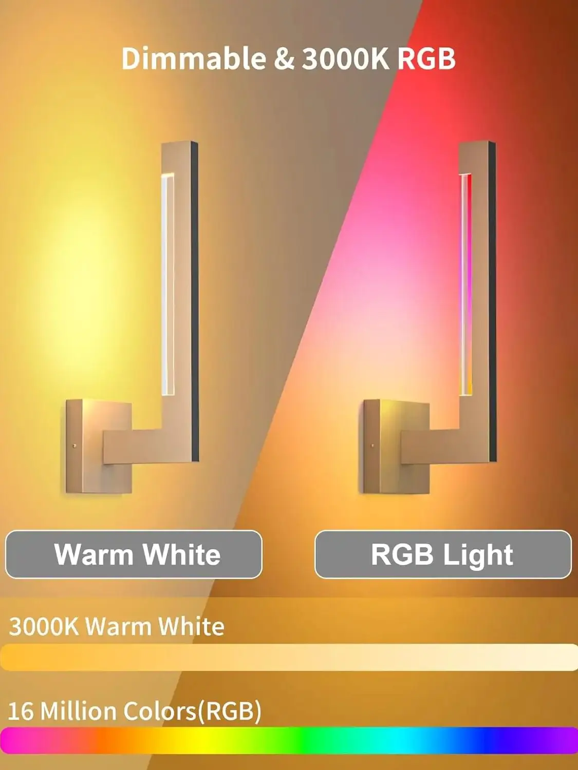 Modern Wall Sconces Dimmable RGB LED Wall Light with Remote for Living Room Bedroom - Image 7