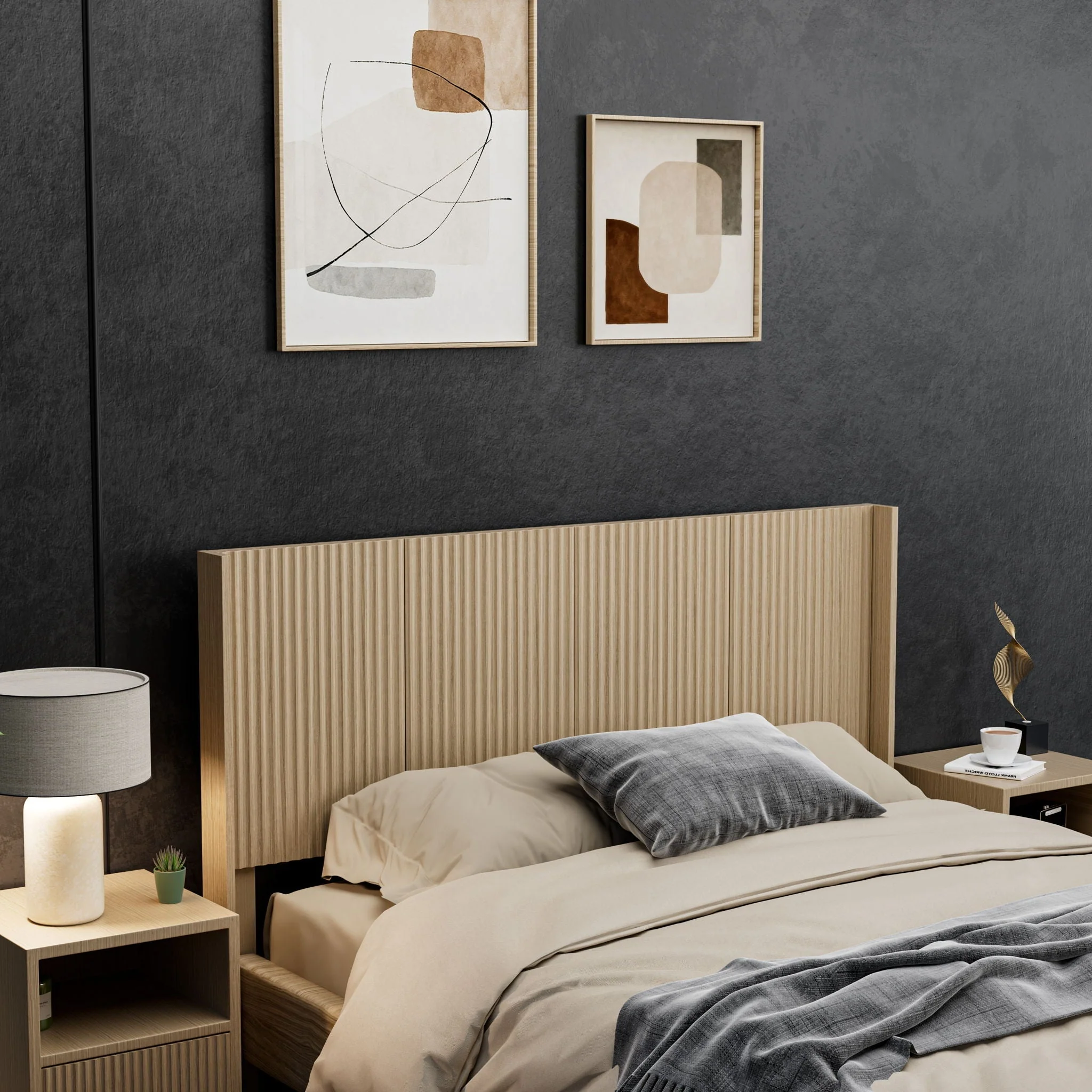 Modern Wide Wall Mounted Fluted Panel Headboard - Image 3
