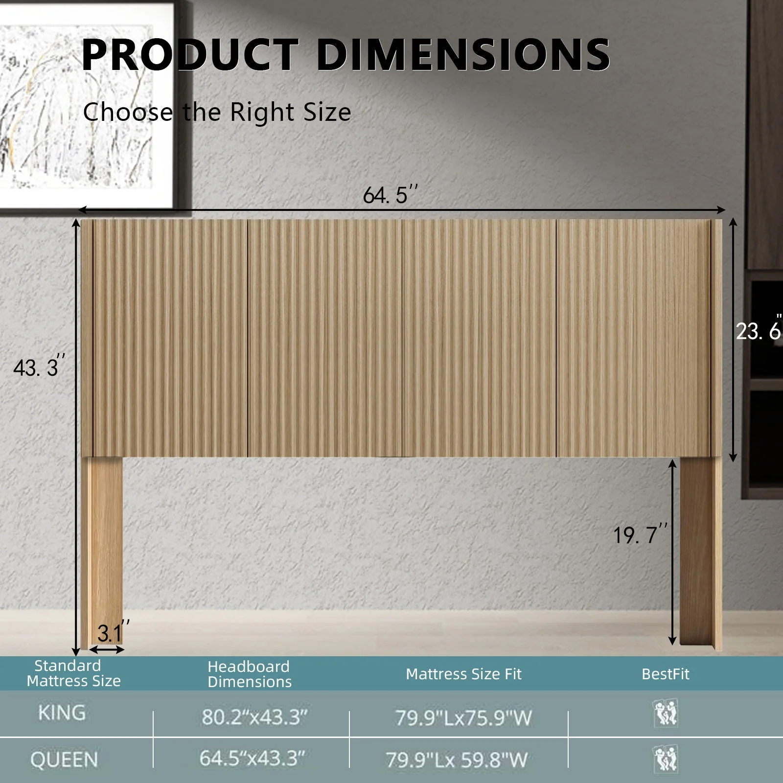Modern Wide Wall Mounted Fluted Panel Headboard - Image 8