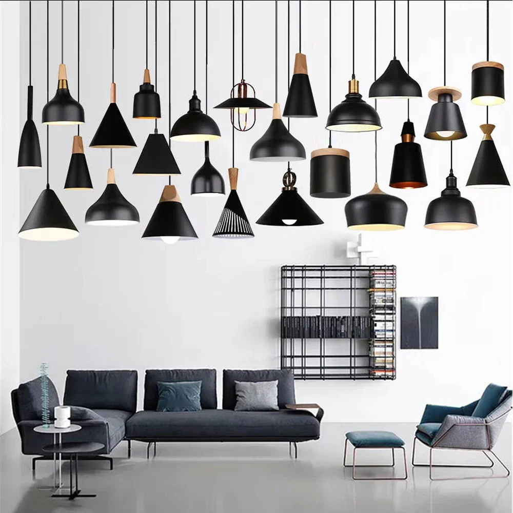 Modern Wood & Aluminum Pendant Ceiling Light E27 Dining Table Kitchen Bedside