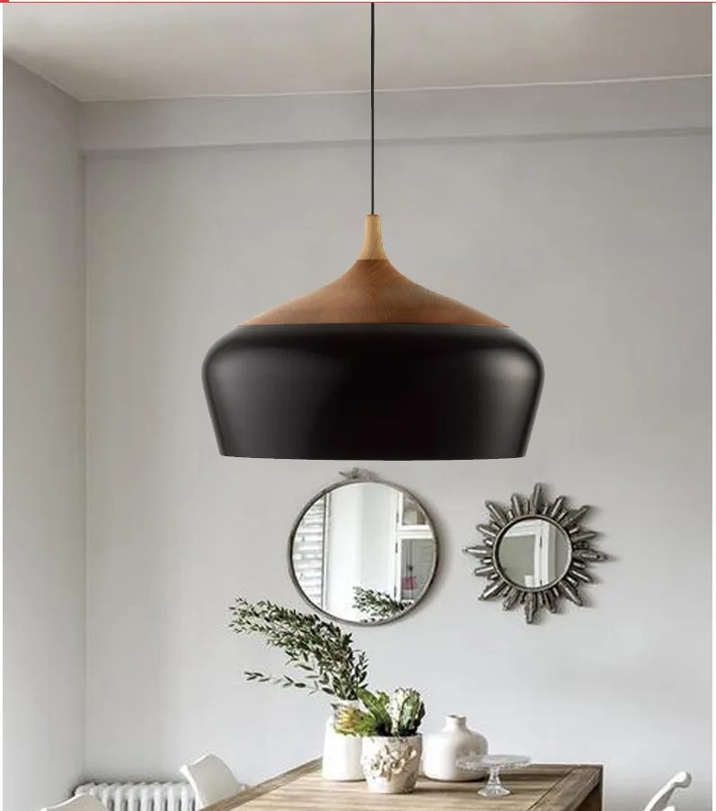 Modern Wood & Aluminum Pendant Ceiling Light E27 Dining Table Kitchen Bedside - Image 2