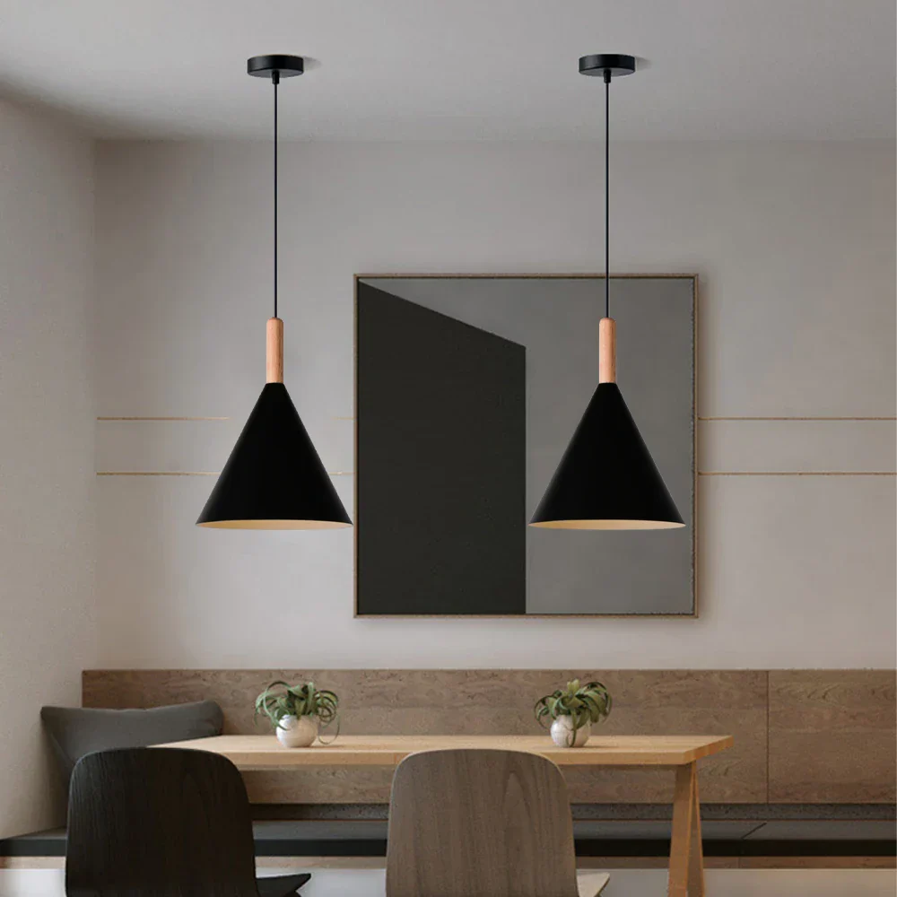 Modern Wood & Aluminum Pendant Ceiling Light E27 Dining Table Kitchen Bedside - Image 5