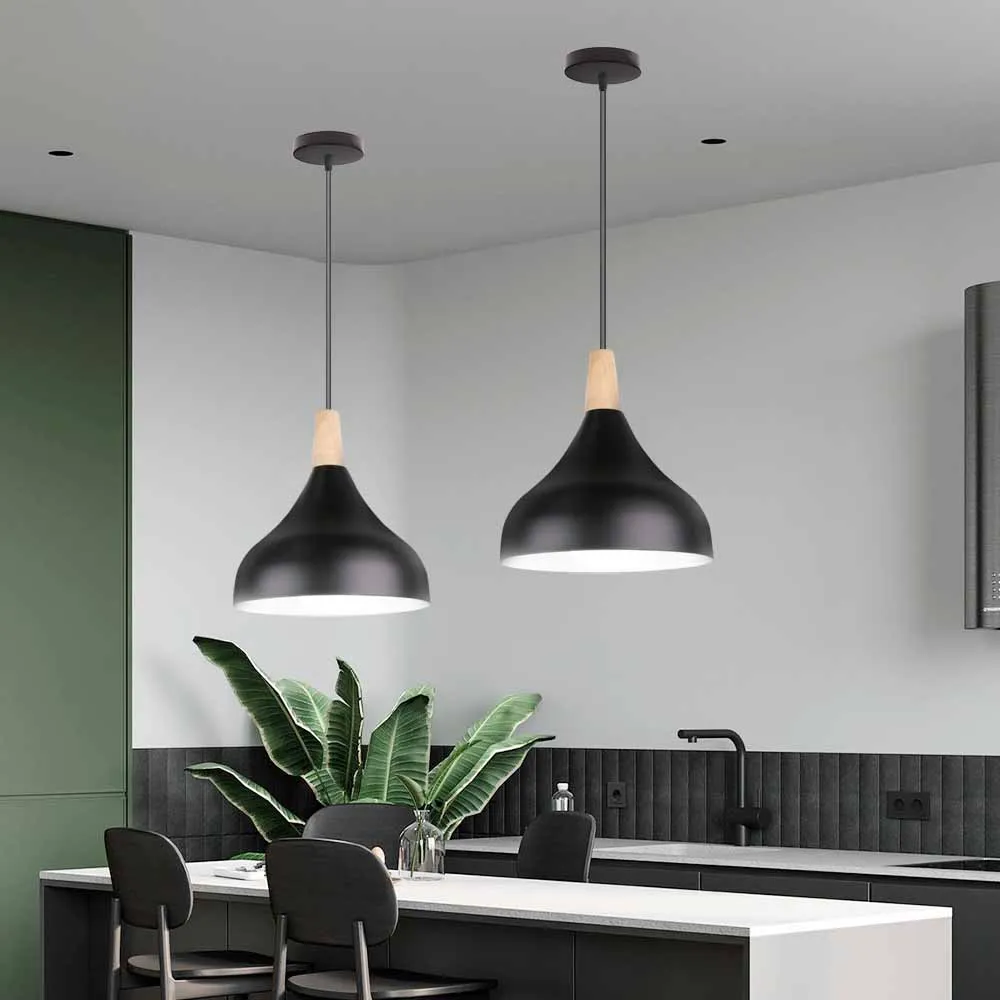 Modern Wood & Aluminum Pendant Ceiling Light E27 Dining Table Kitchen Bedside - Image 6