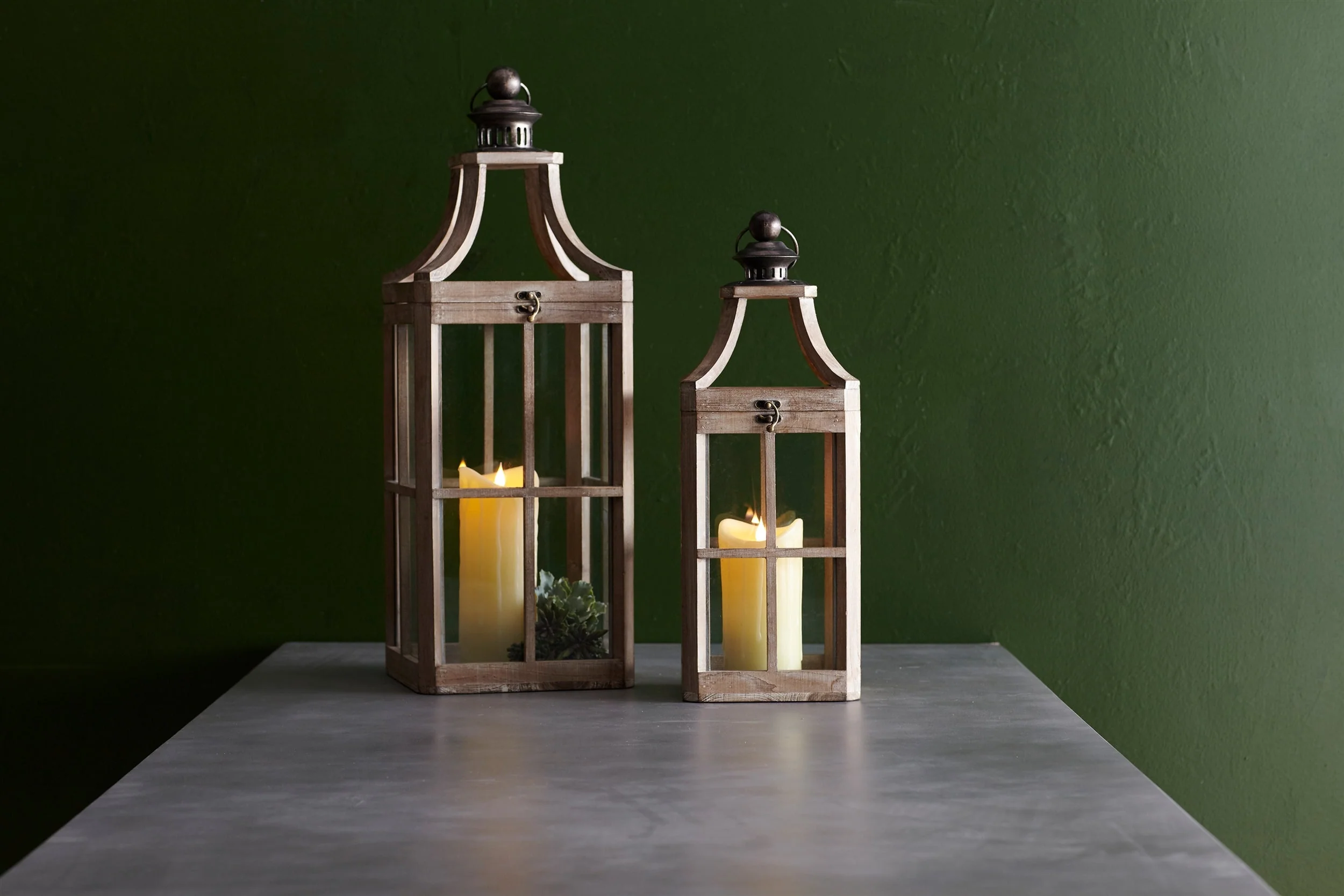 Modern Wood Lantern with Curved Top (Set of 2) - Image 2