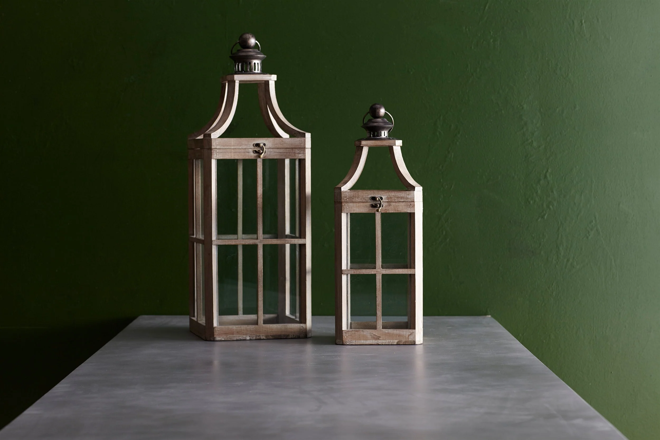 Modern Wood Lantern with Curved Top (Set of 2) - Image 3