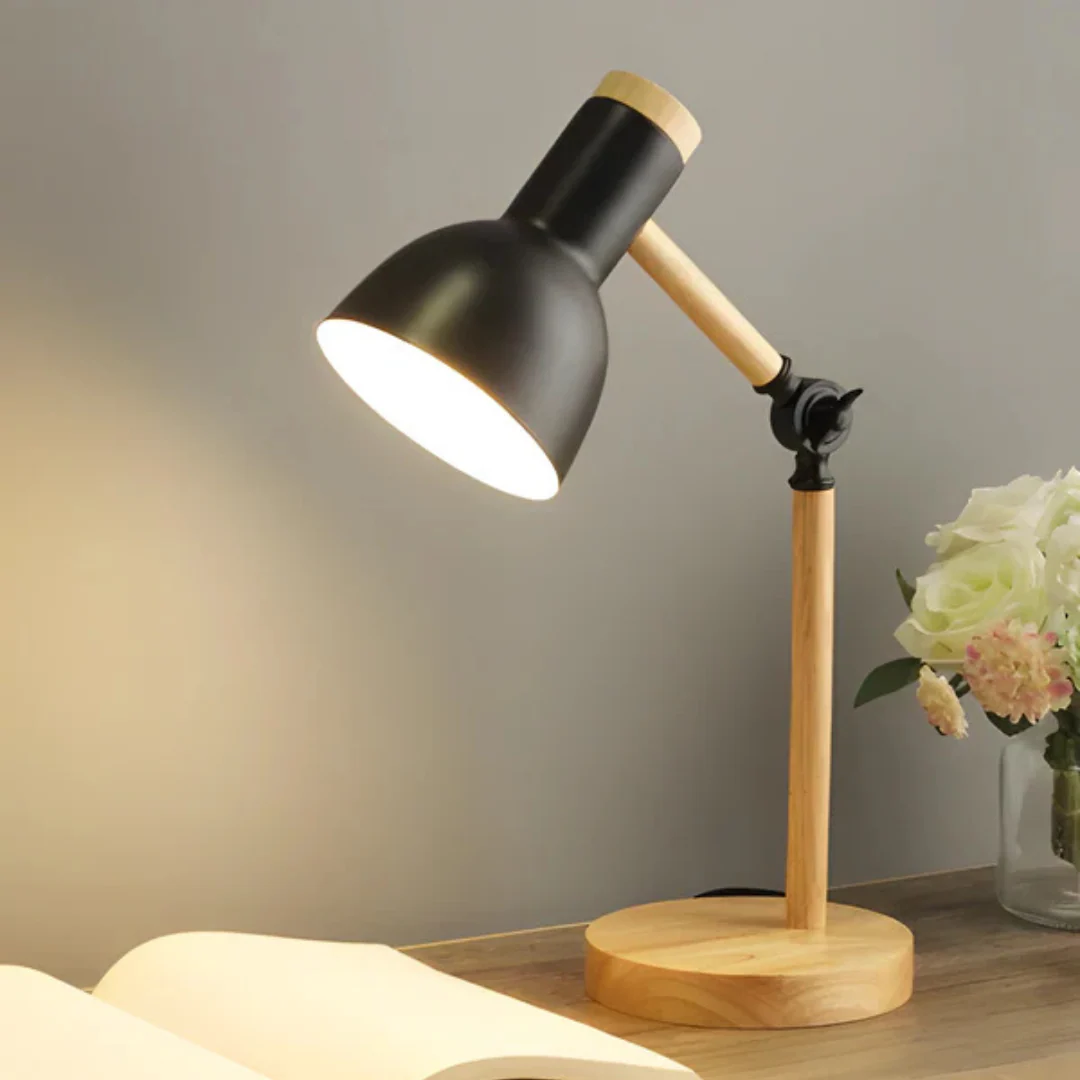 Modern Wood & Metal Adjustable LED Table Lamp E27 Bedside Desk Light - Image 3