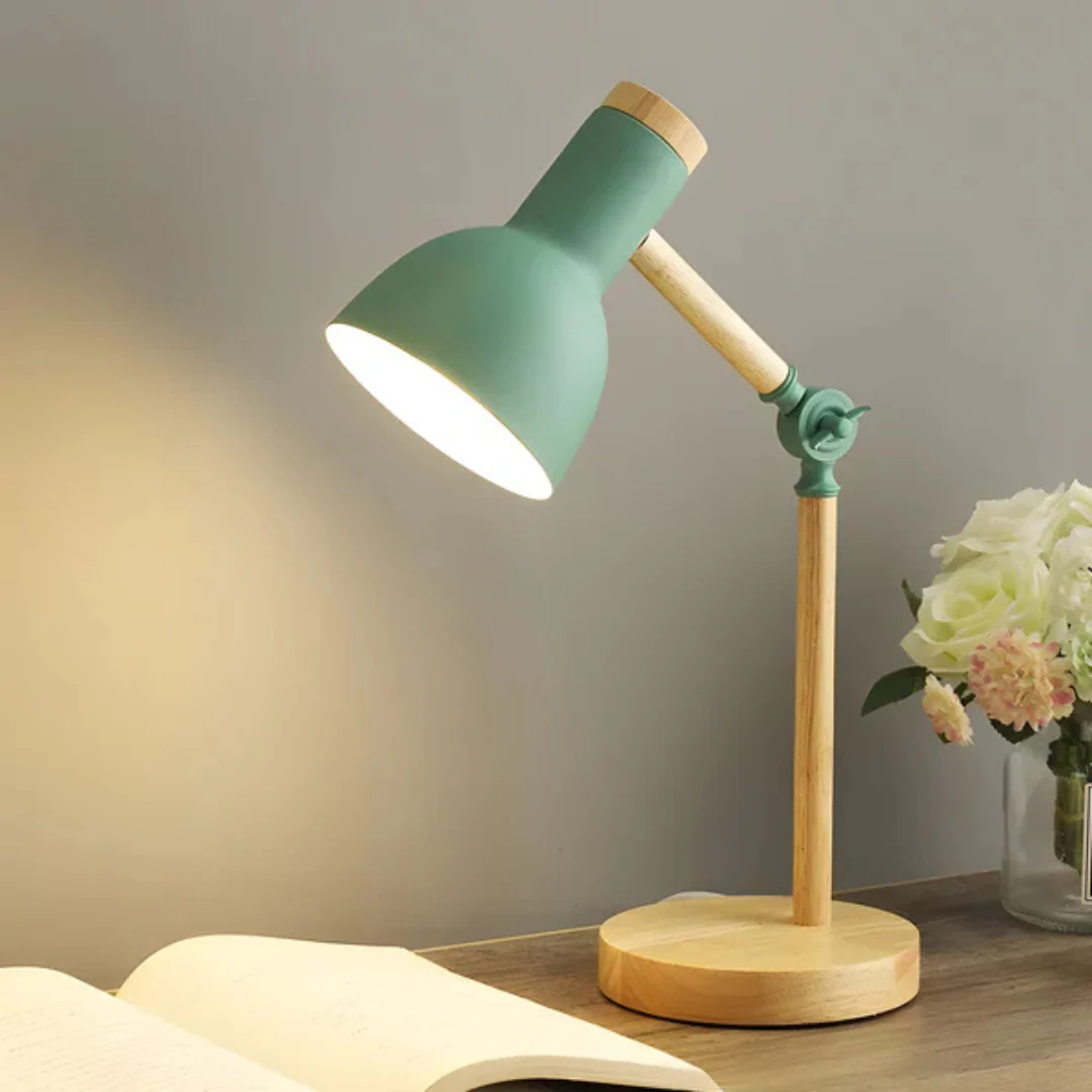 Modern Wood & Metal Adjustable LED Table Lamp E27 Bedside Desk Light - Image 4
