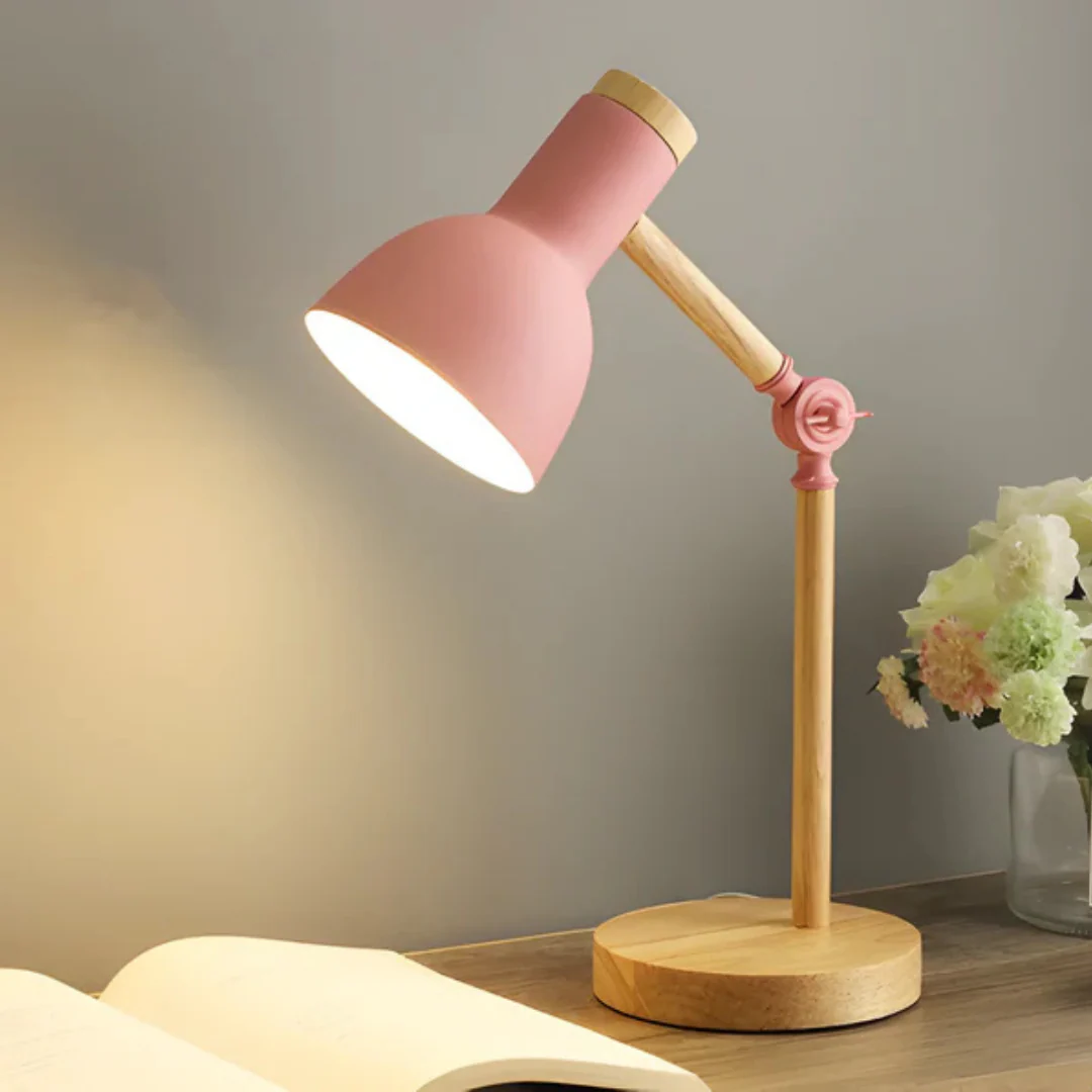 Modern Wood & Metal Adjustable LED Table Lamp E27 Bedside Desk Light - Image 5
