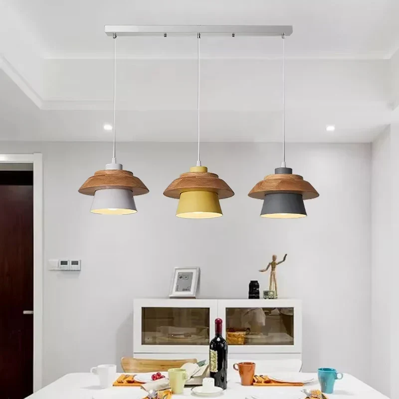 Modern Wood Pendant Light Nordic Macaron Hanging Lamp for Living Room Bedside Decor - Image 2