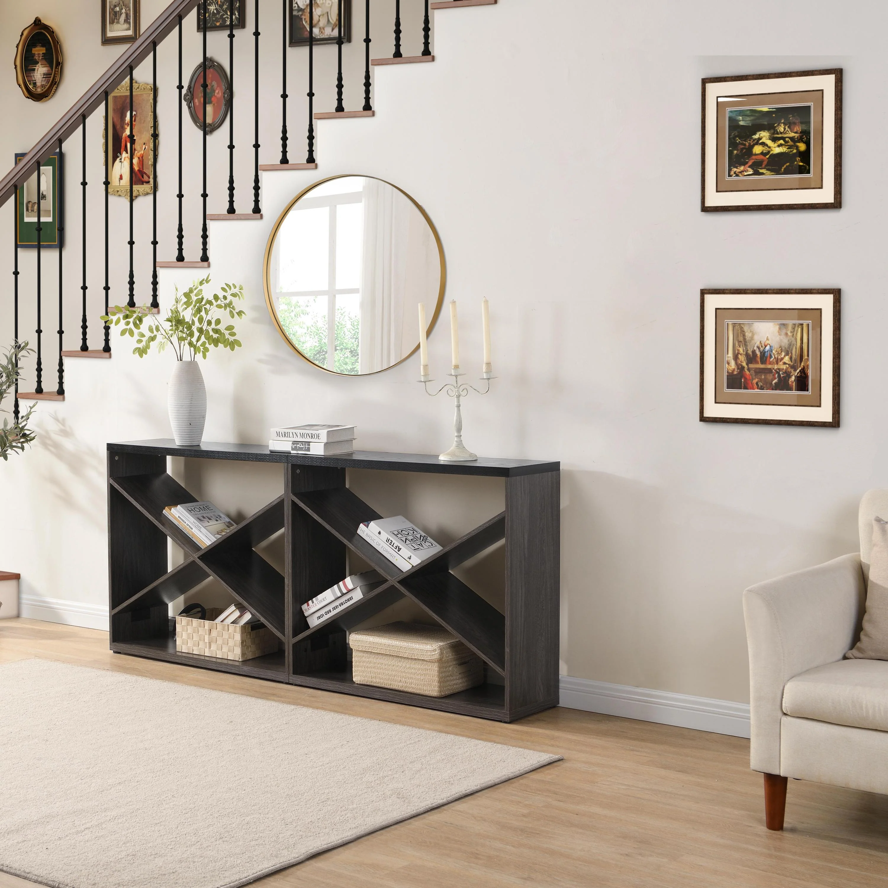 Modern X-Frame Console Table – Elegant Entryway and Office Storage - Image 2