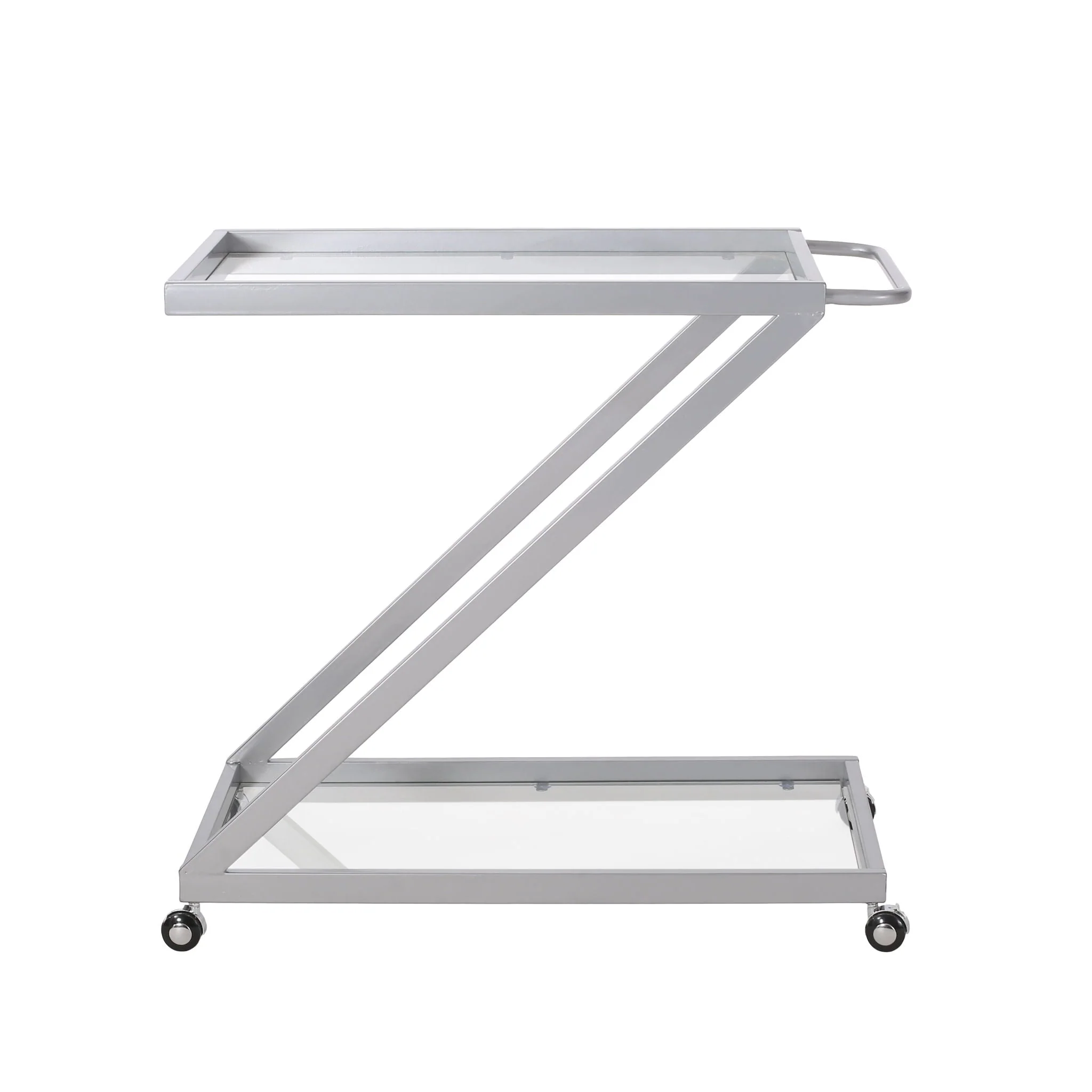 Modern Z Shaped Bar Cart With Tempered Glass Shelves - Silver - Image 3