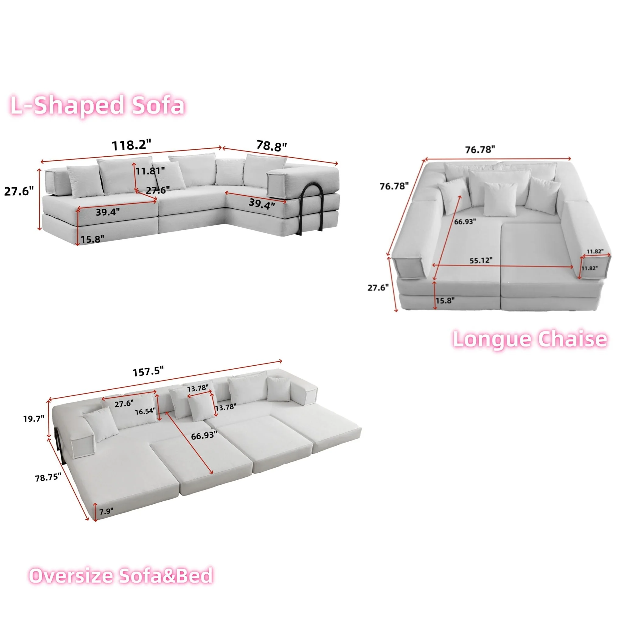 Modular L Shaped Floor Living Room Sofa Set With 6 Pillows - Image 10