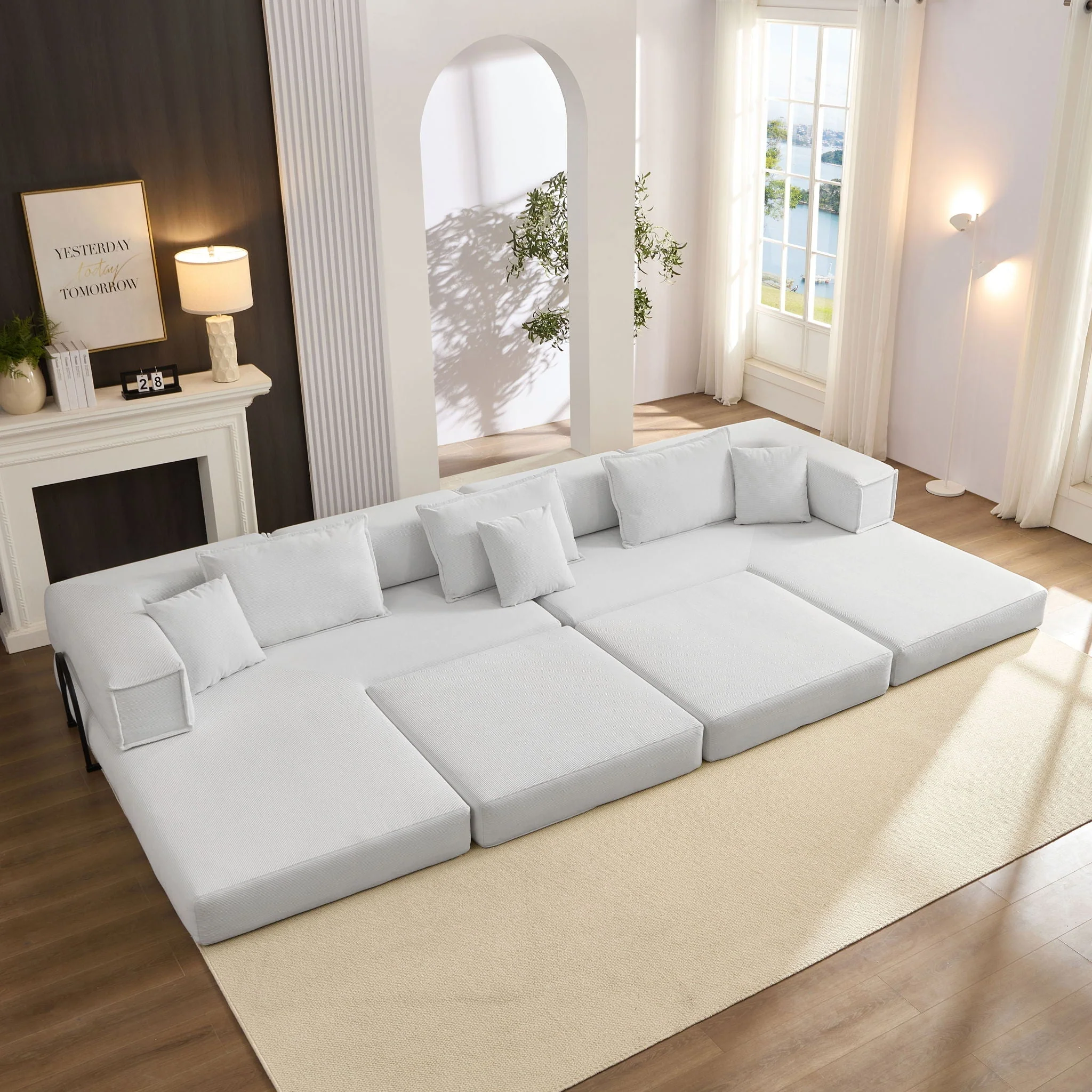 Modular L Shaped Floor Living Room Sofa Set With 6 Pillows - Image 11