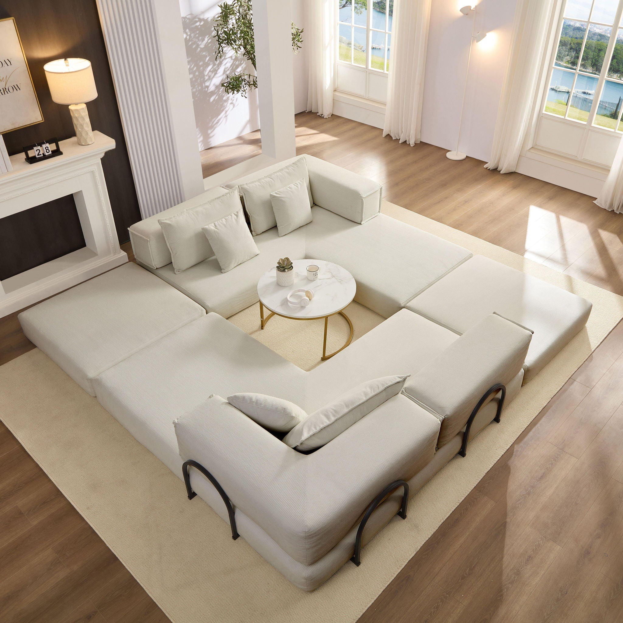 Modular L Shaped Floor Living Room Sofa Set With 6 Pillows - Image 12