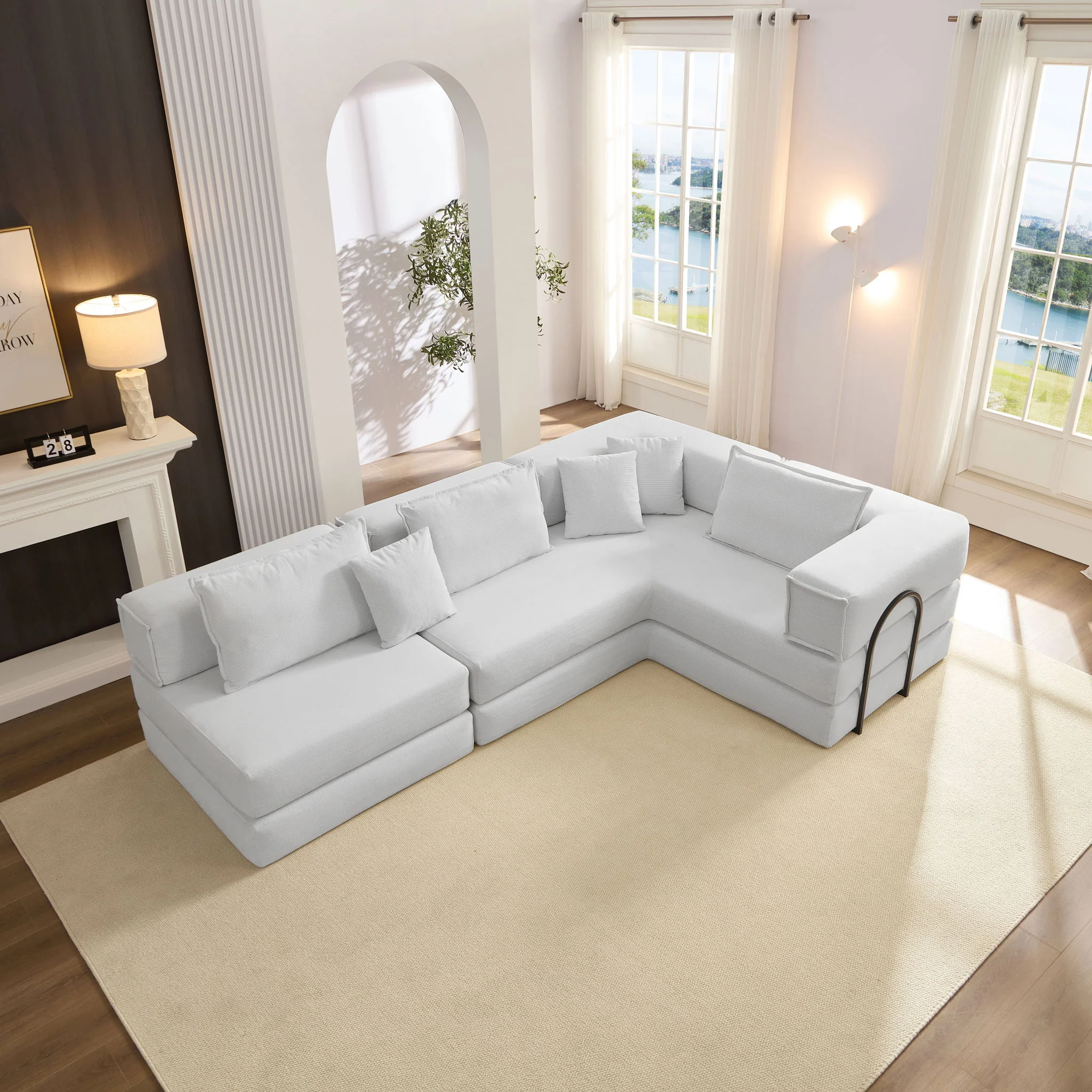 Modular L Shaped Floor Living Room Sofa Set With 6 Pillows - Image 7