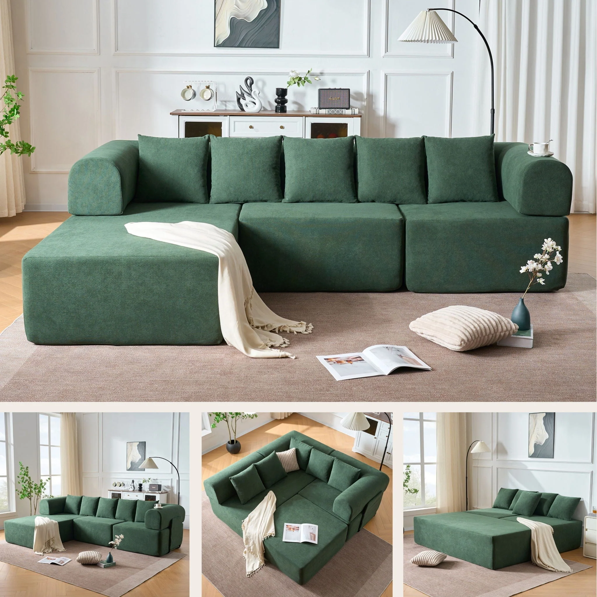 Modular L-Shaped Sectional Sofa With Deep Seat, Movable Chaise & 5 Pillows - Image 3