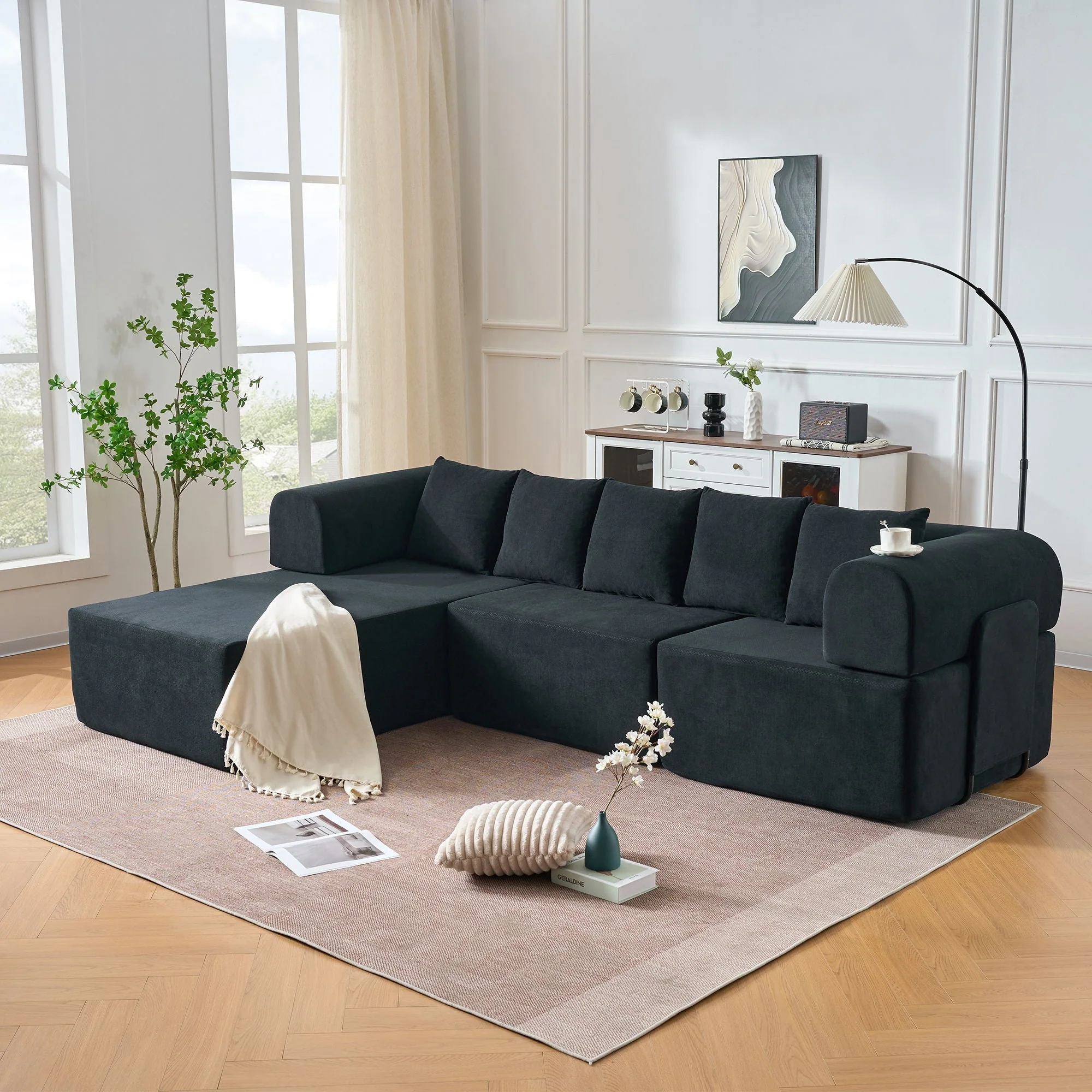 Modular L-Shaped Sectional Sofa With Deep Seat, Movable Chaise & 5 Pillows - Image 4