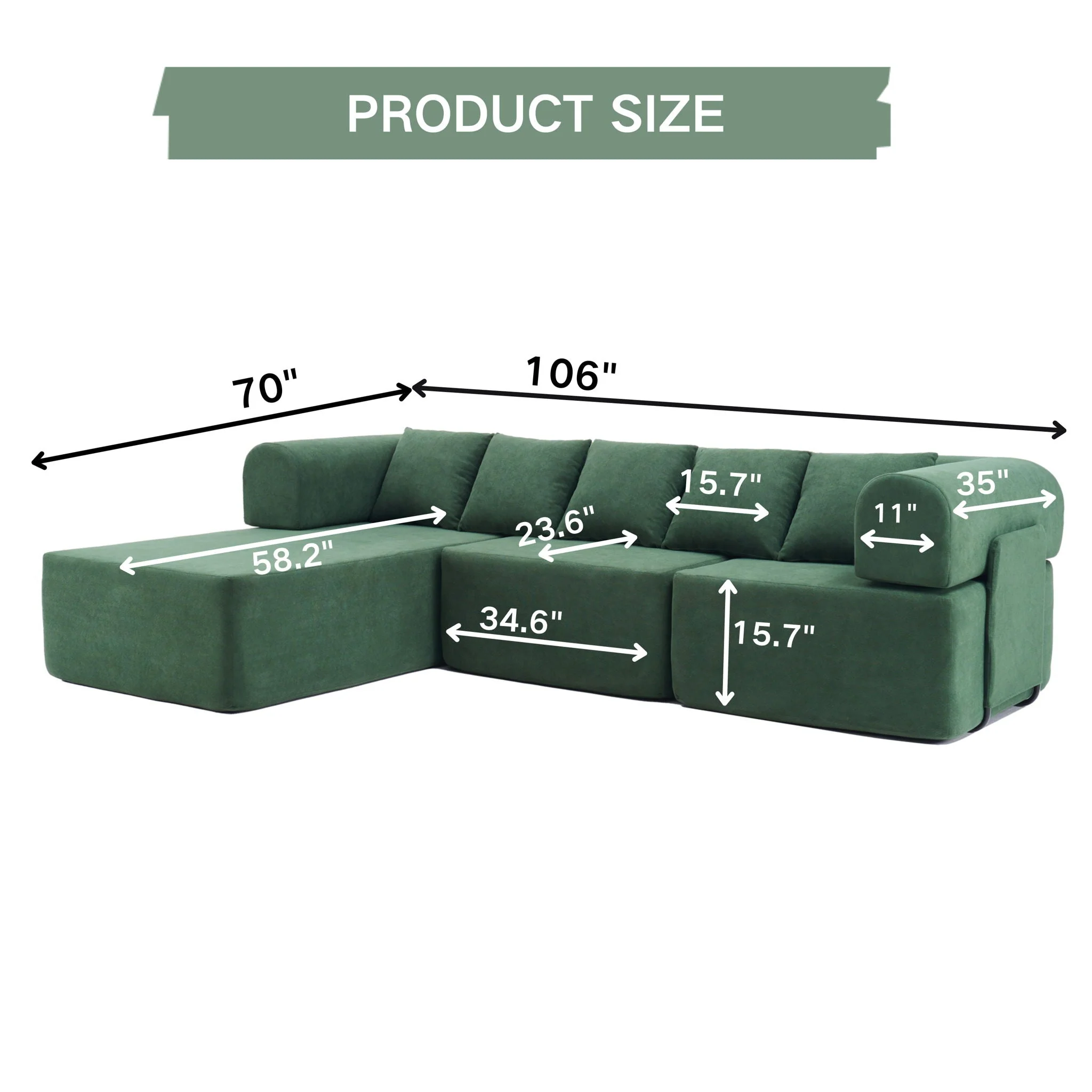 Modular L-Shaped Sectional Sofa With Deep Seat, Movable Chaise & 5 Pillows - Image 5