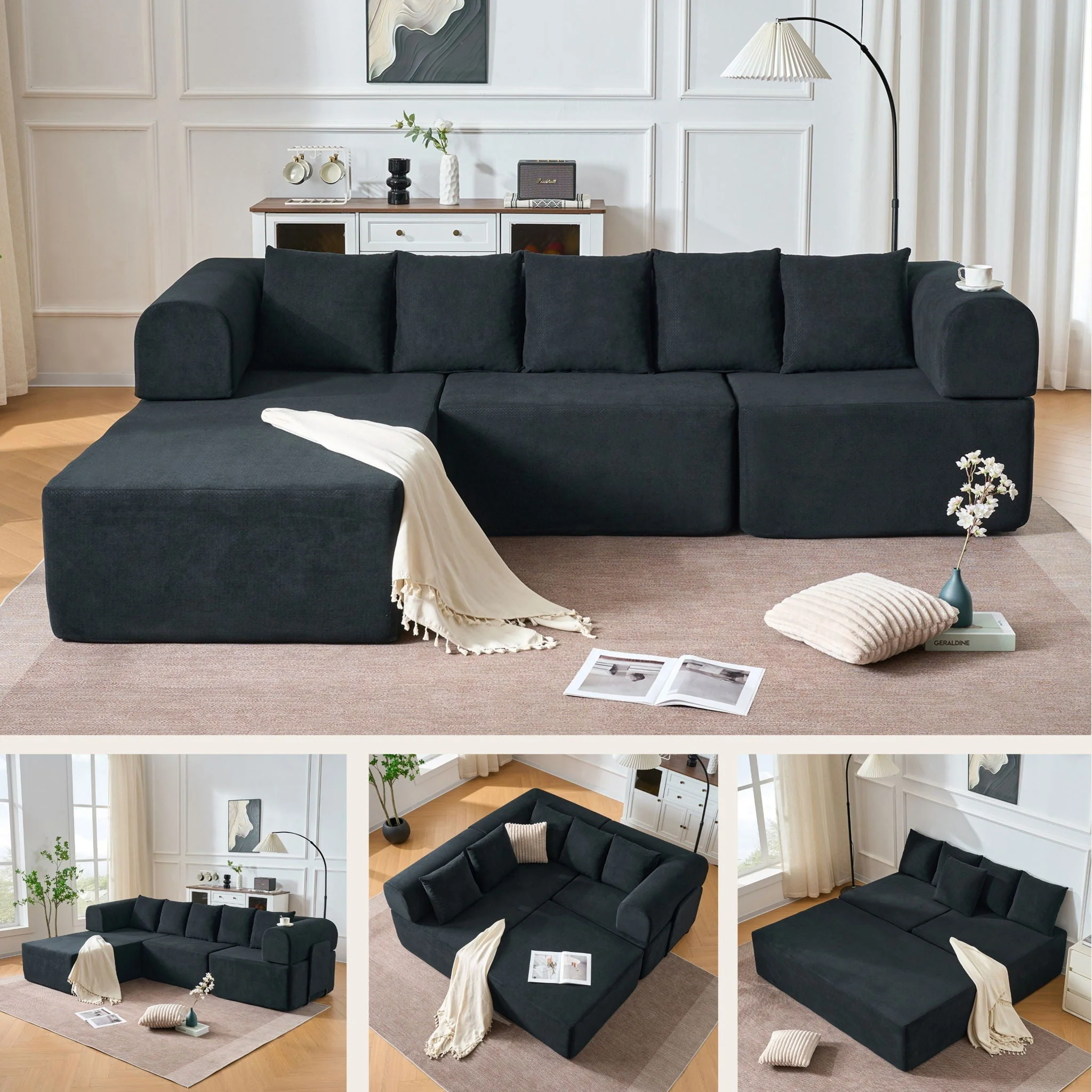 Modular L-Shaped Sectional Sofa With Deep Seat, Movable Chaise & 5 Pillows - Image 8