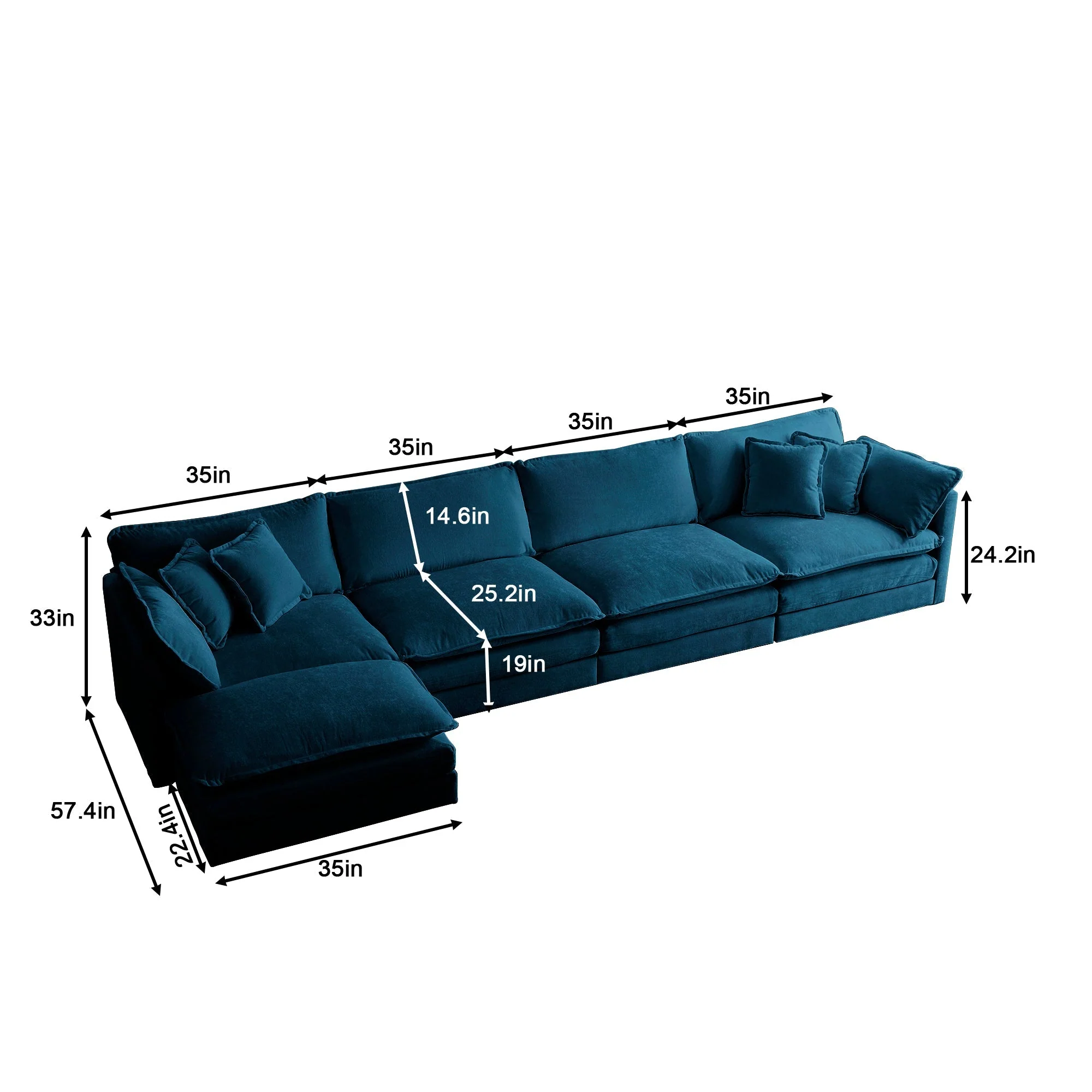 Modular Sectional Sofa for Living Room, U Shaped 5 Seater with Ottoman - Image 3