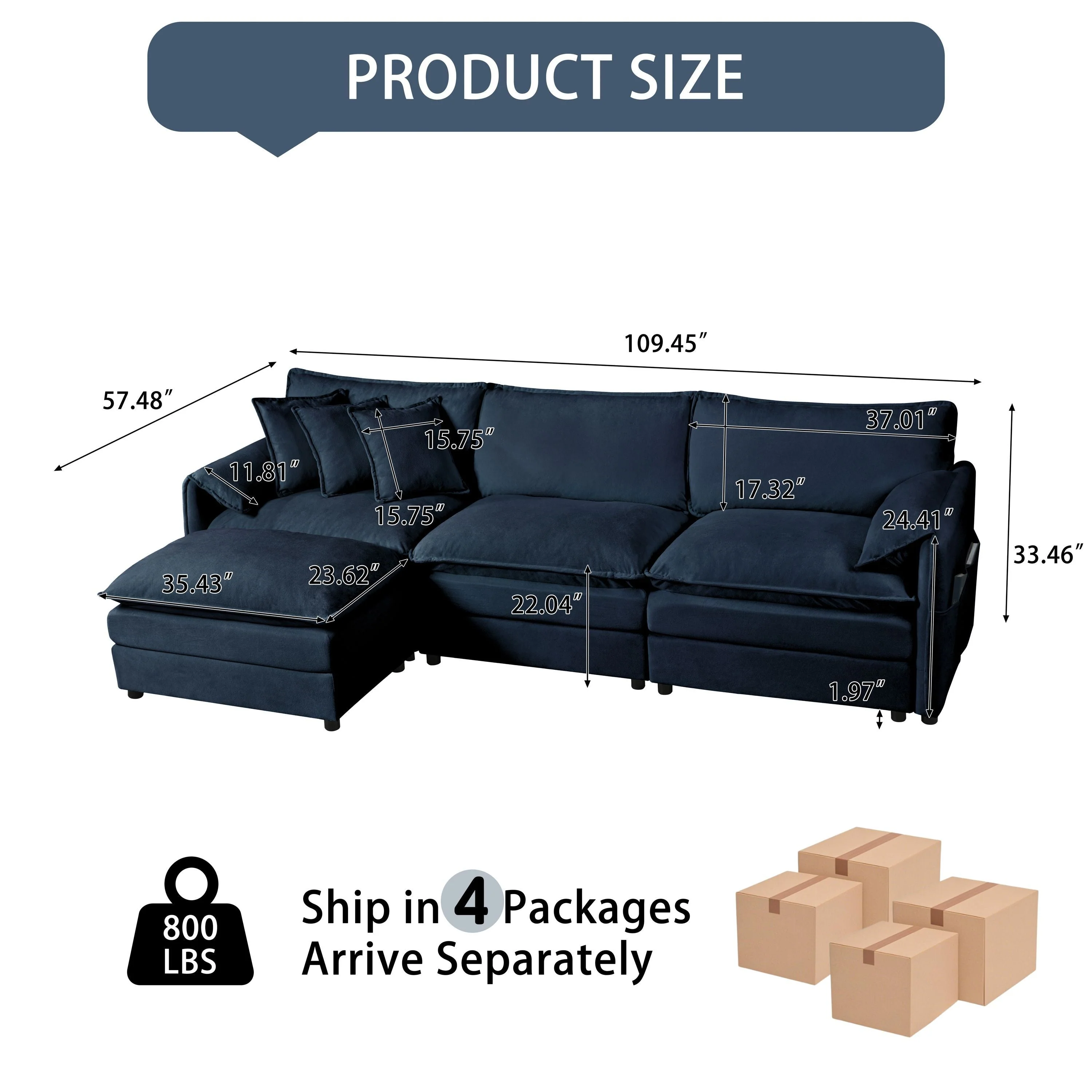 Modular Sectional Sofa Oversized Deep Seat L Shaped Couch Set for Living Room - Image 2