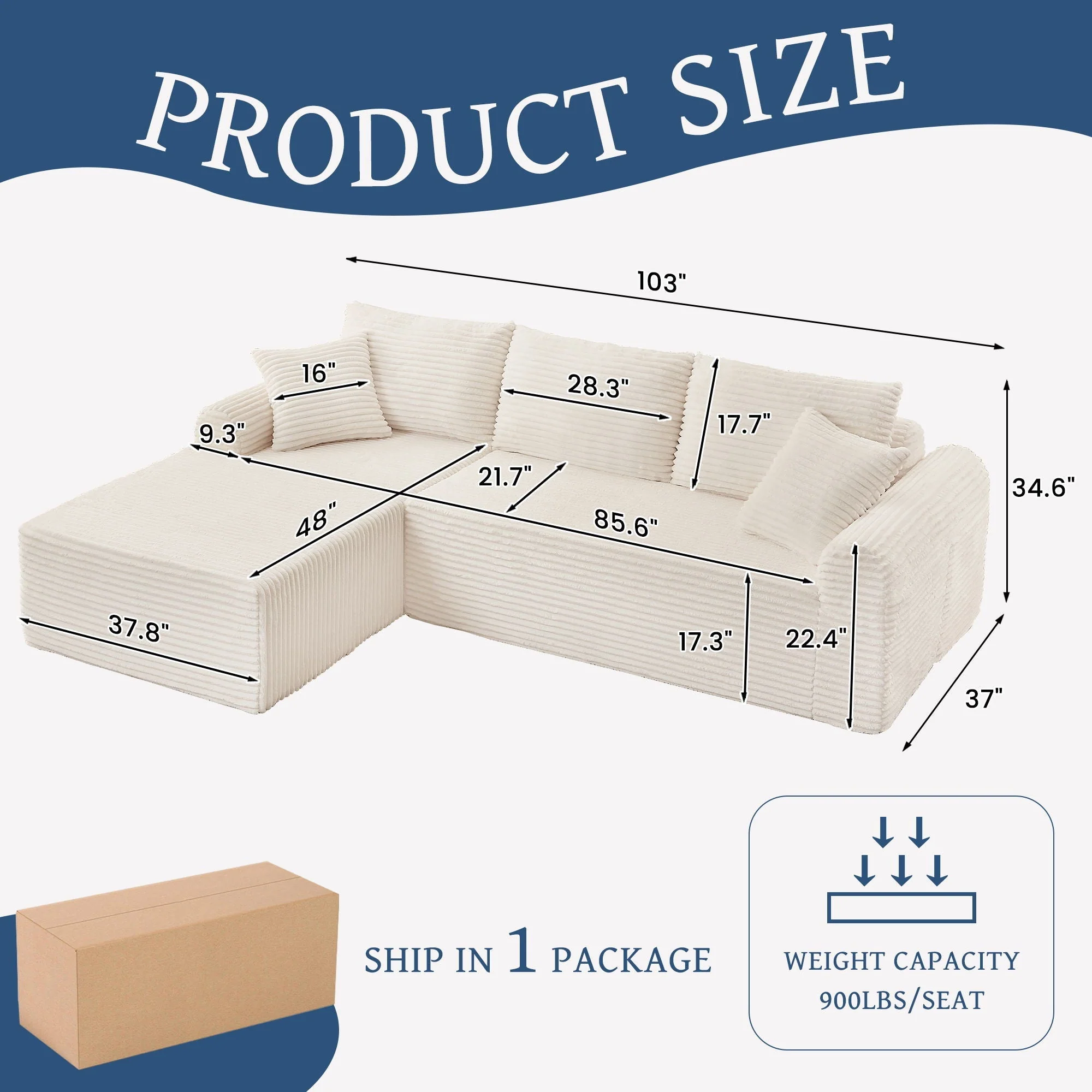 Modular Sectional With Arched Armrests, Includes 3 Back Cushions & 2 Throw Pillows - Image 10