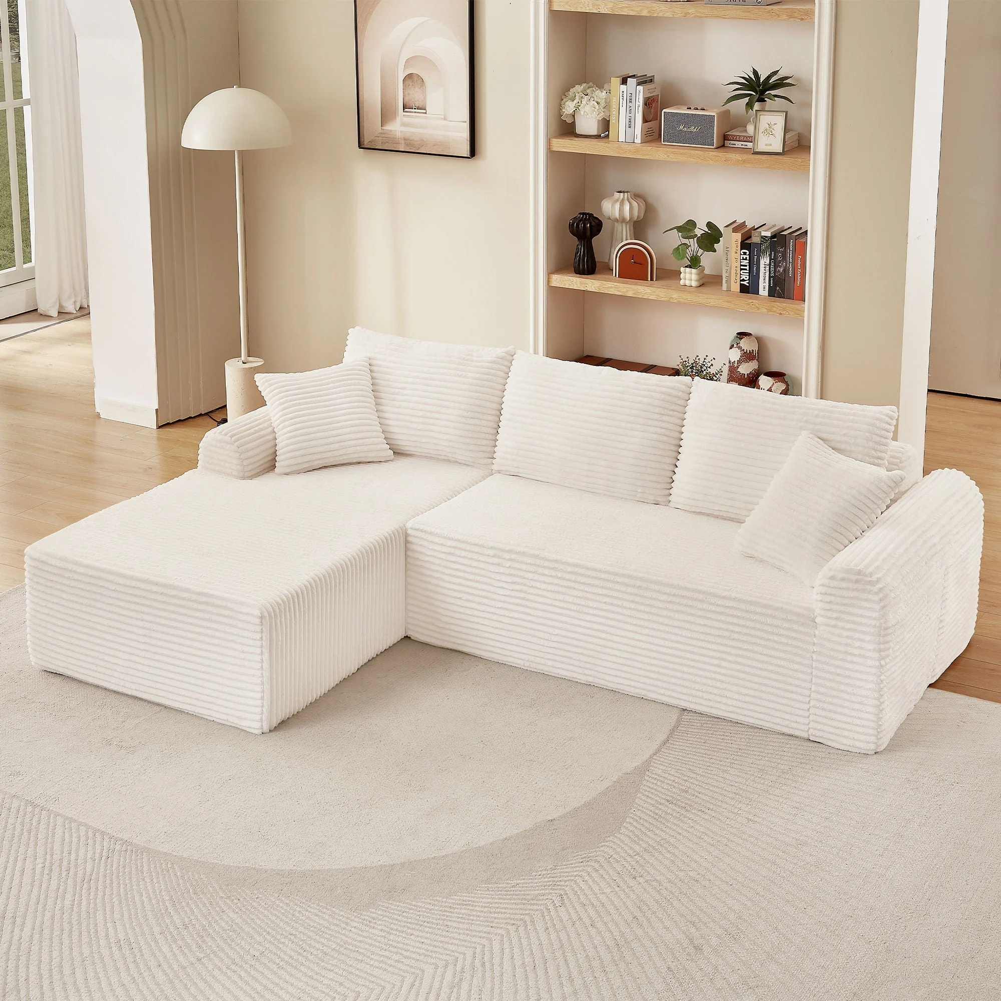 Modular Sectional With Arched Armrests, Includes 3 Back Cushions & 2 Throw Pillows - Image 11