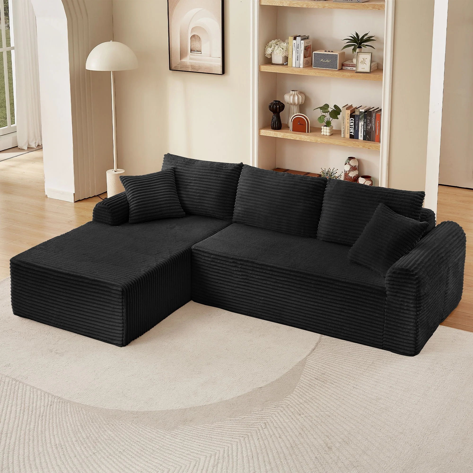 Modular Sectional With Arched Armrests, Includes 3 Back Cushions & 2 Throw Pillows - Image 12