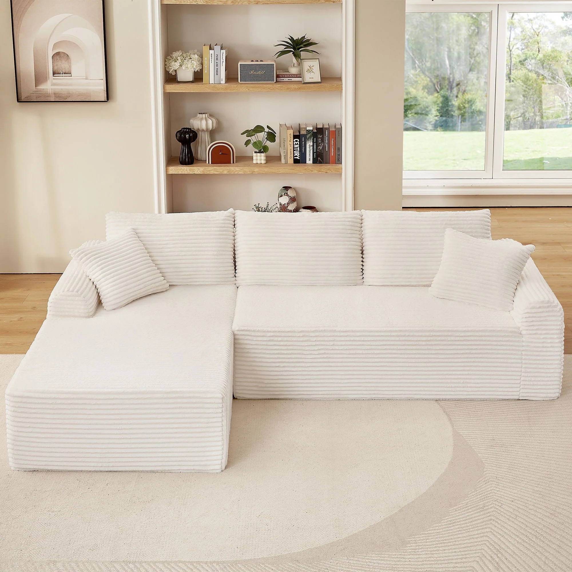 Modular Sectional With Arched Armrests, Includes 3 Back Cushions & 2 Throw Pillows - Image 4
